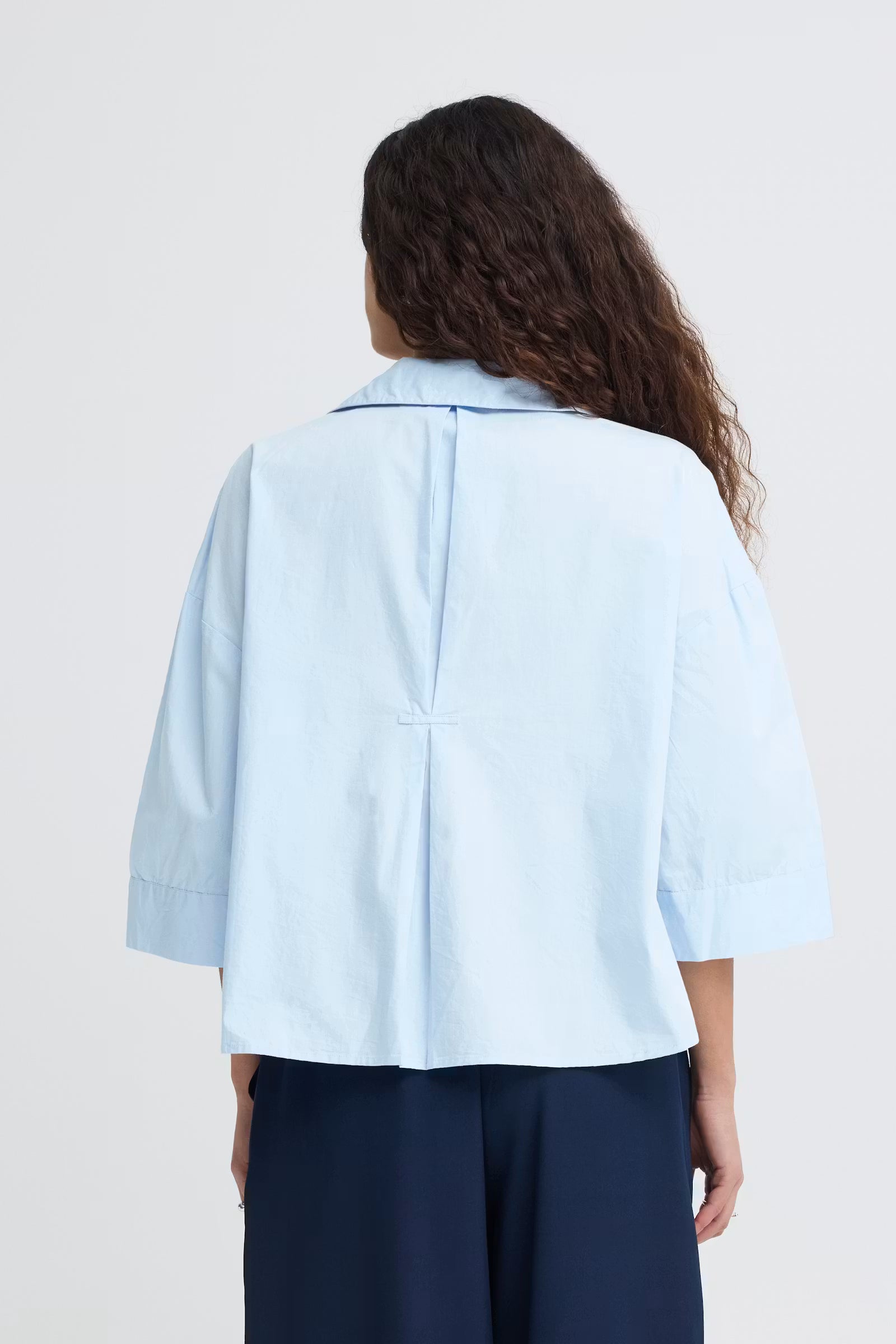 Boxy V-Neck Button-Up Shirt