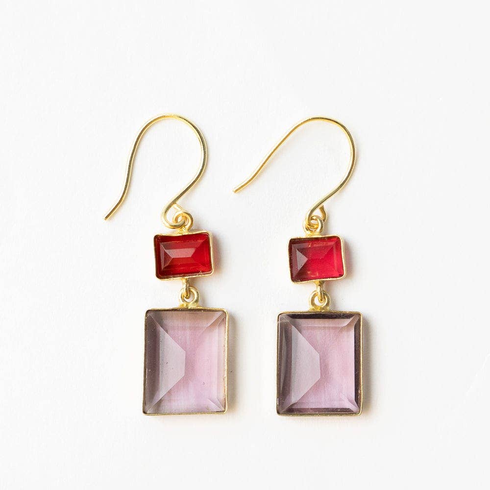 Veronica Two Tone Color Cut Glass Dangle Earring