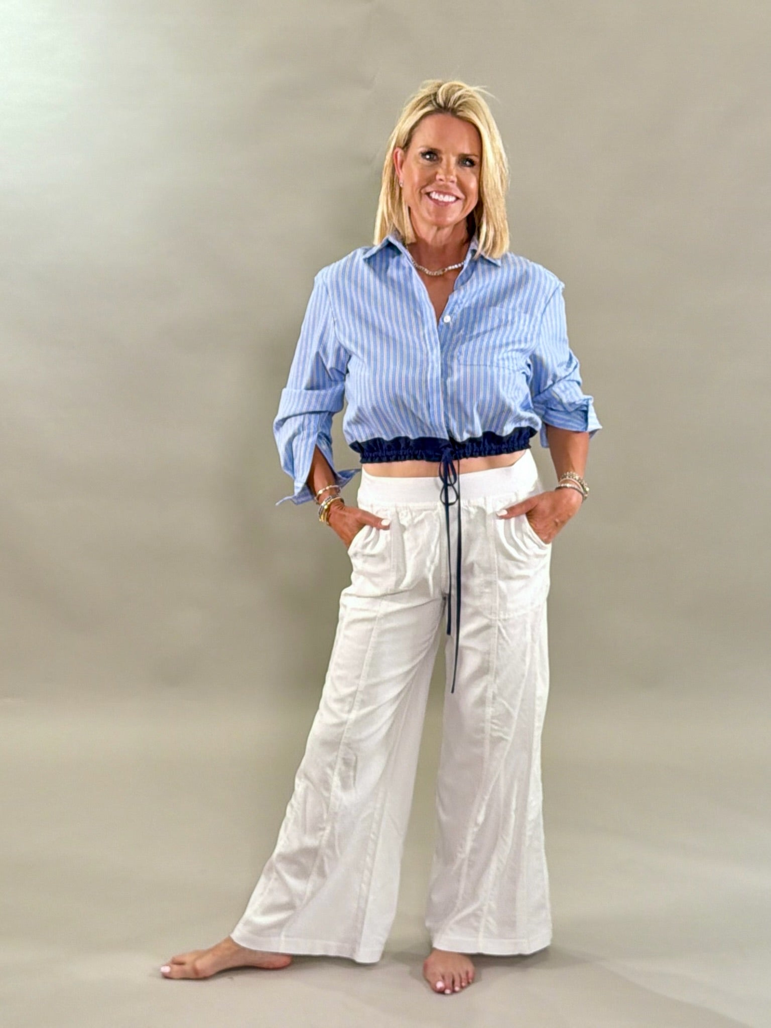 Pinstripe Crop with Navy Tie