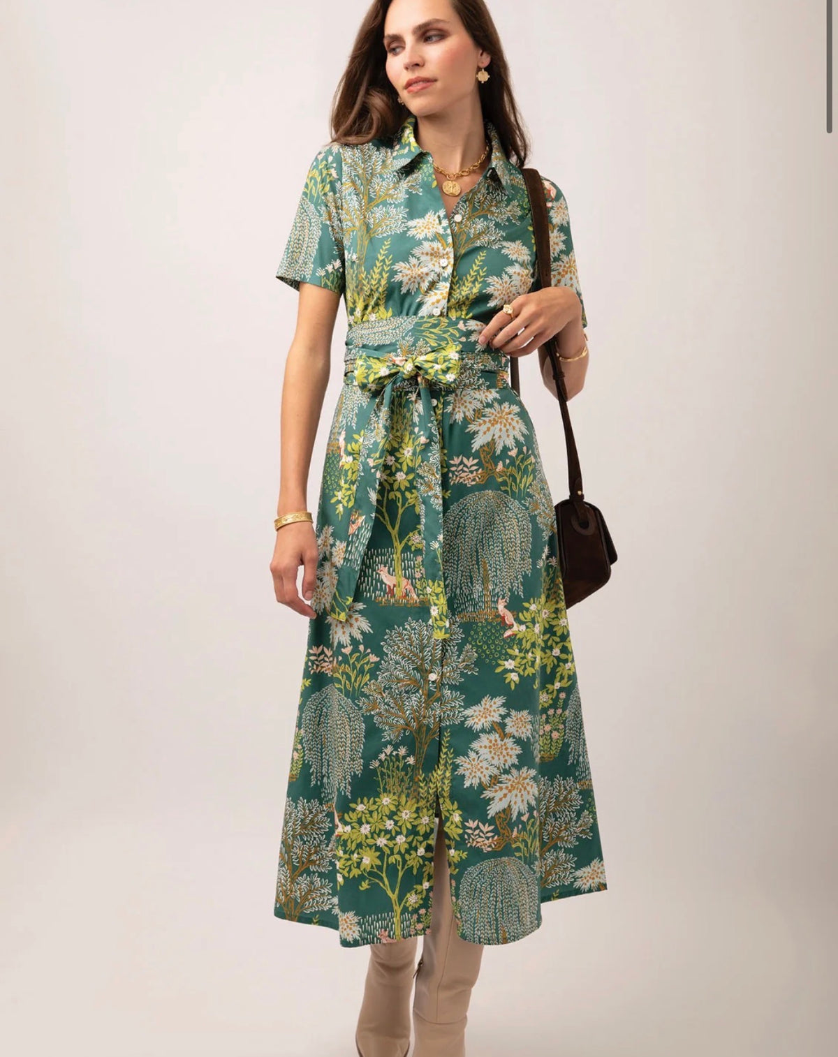 Botanical Belted Shirt Dress