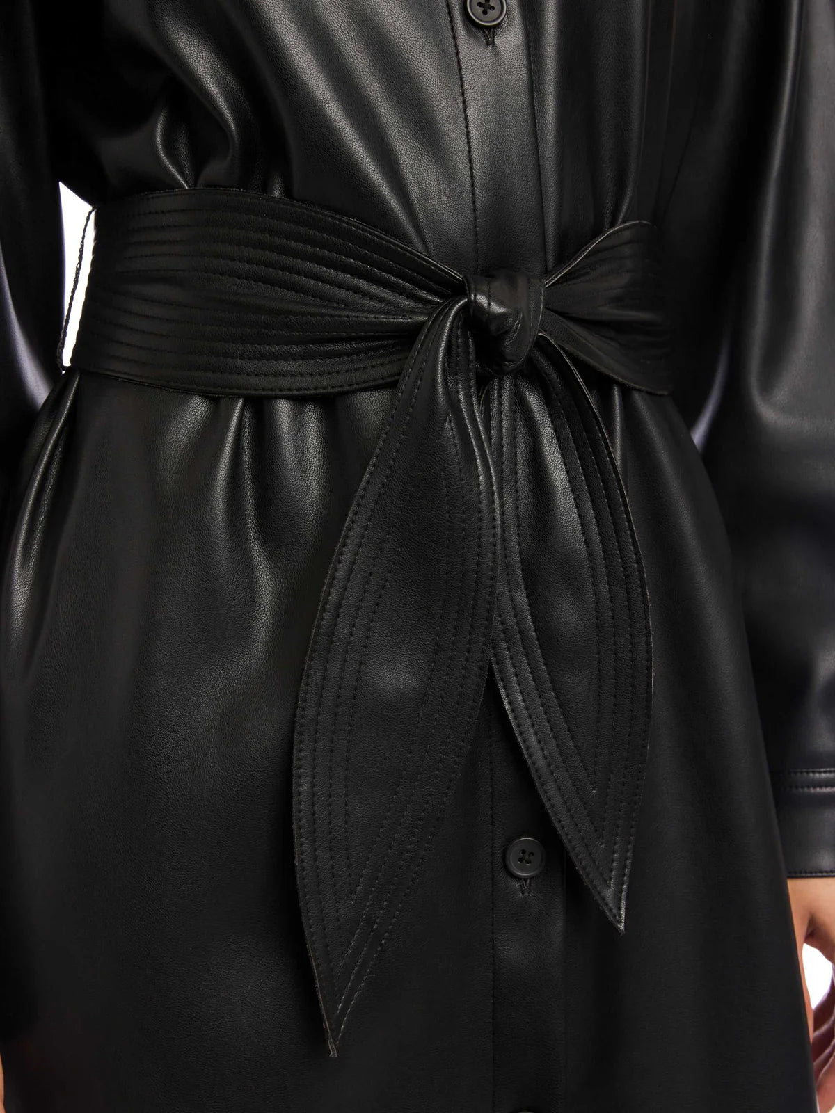 Fifteen Twenty Black Faux Leather Shirtdress with Tie Waist