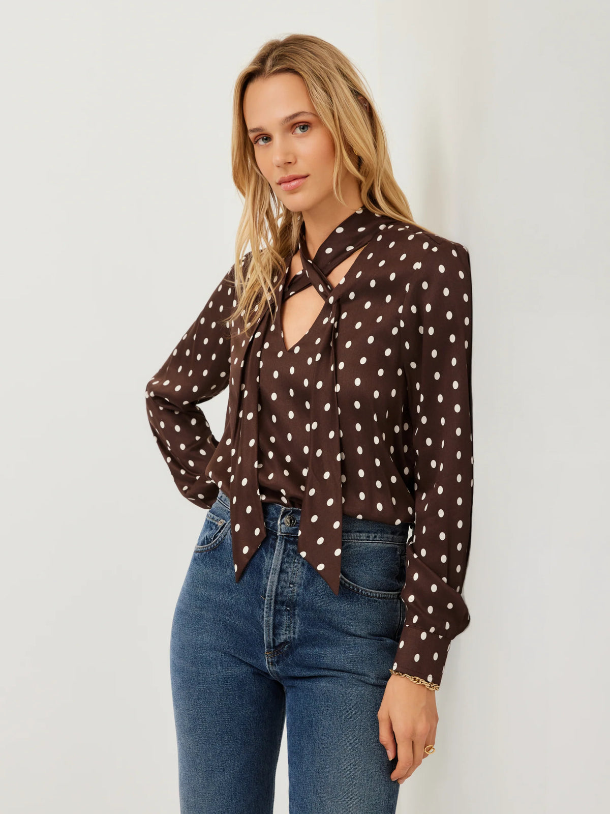 Polka-Dot Cross Neck Top