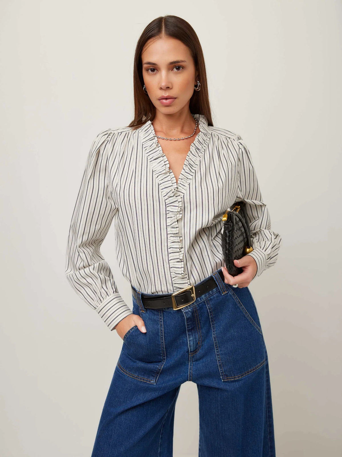 Stripe Ruffle Collar Blouse