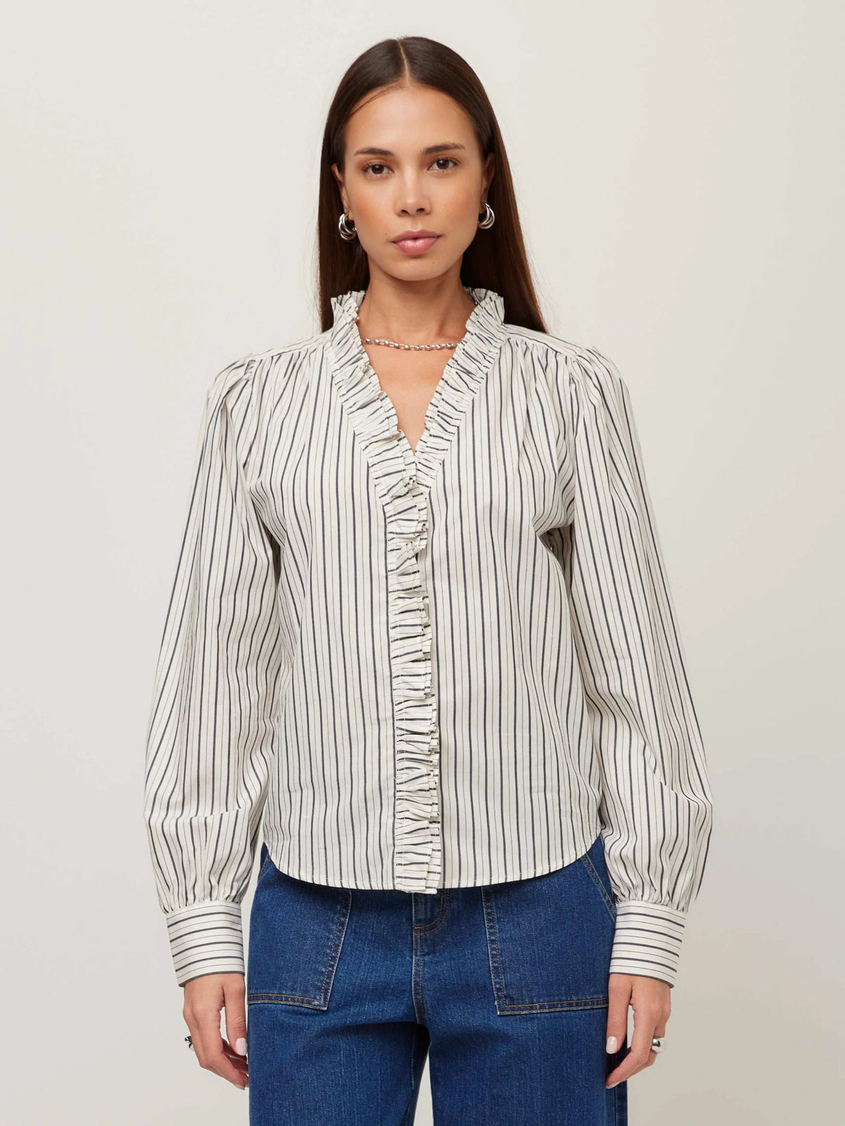 Stripe Ruffle Collar Blouse
