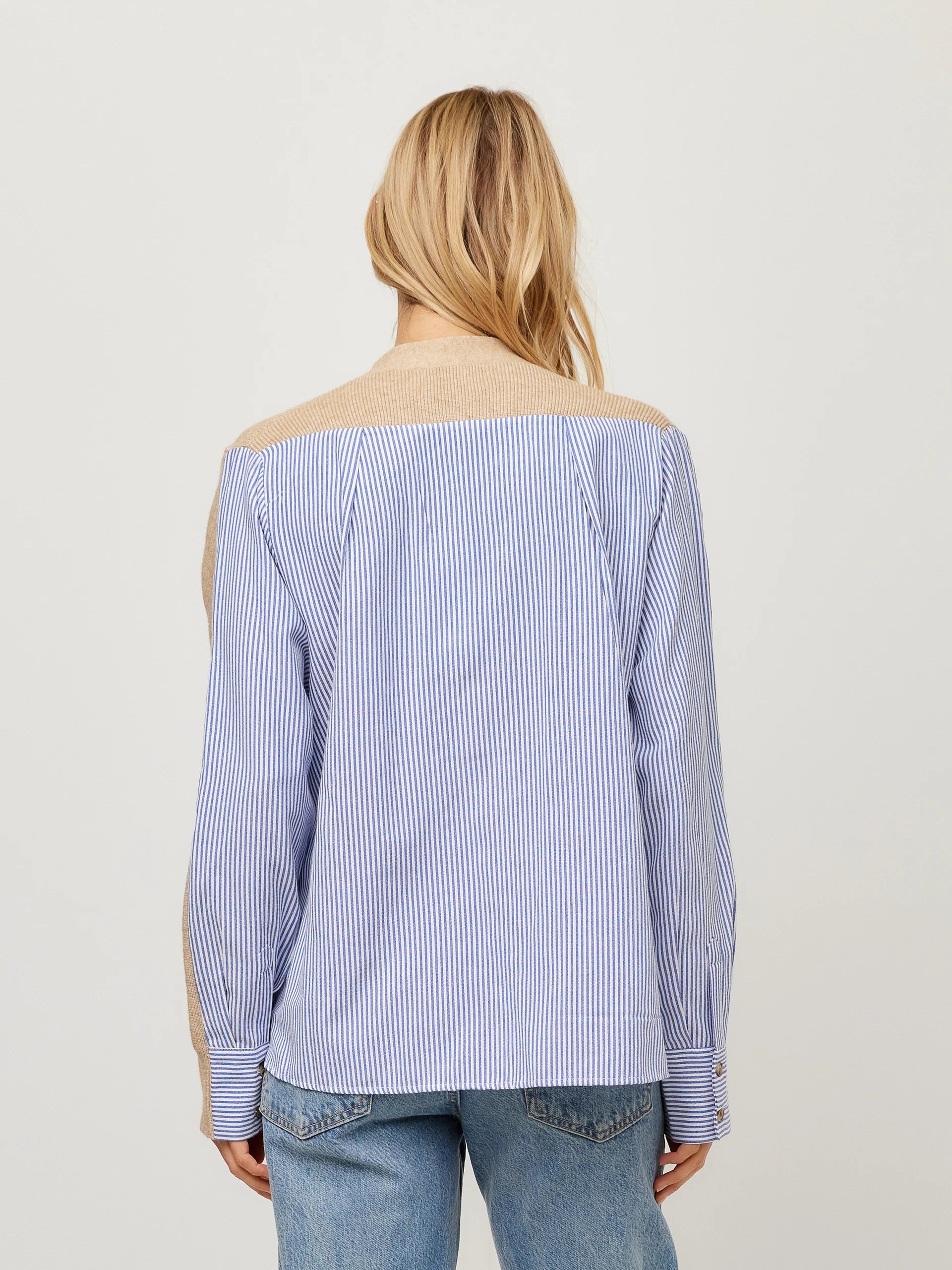 Layered Knit & Striped Button Up
