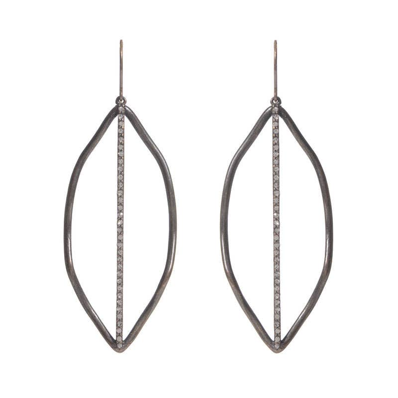 Open Leaf with Crystal Line Earrings