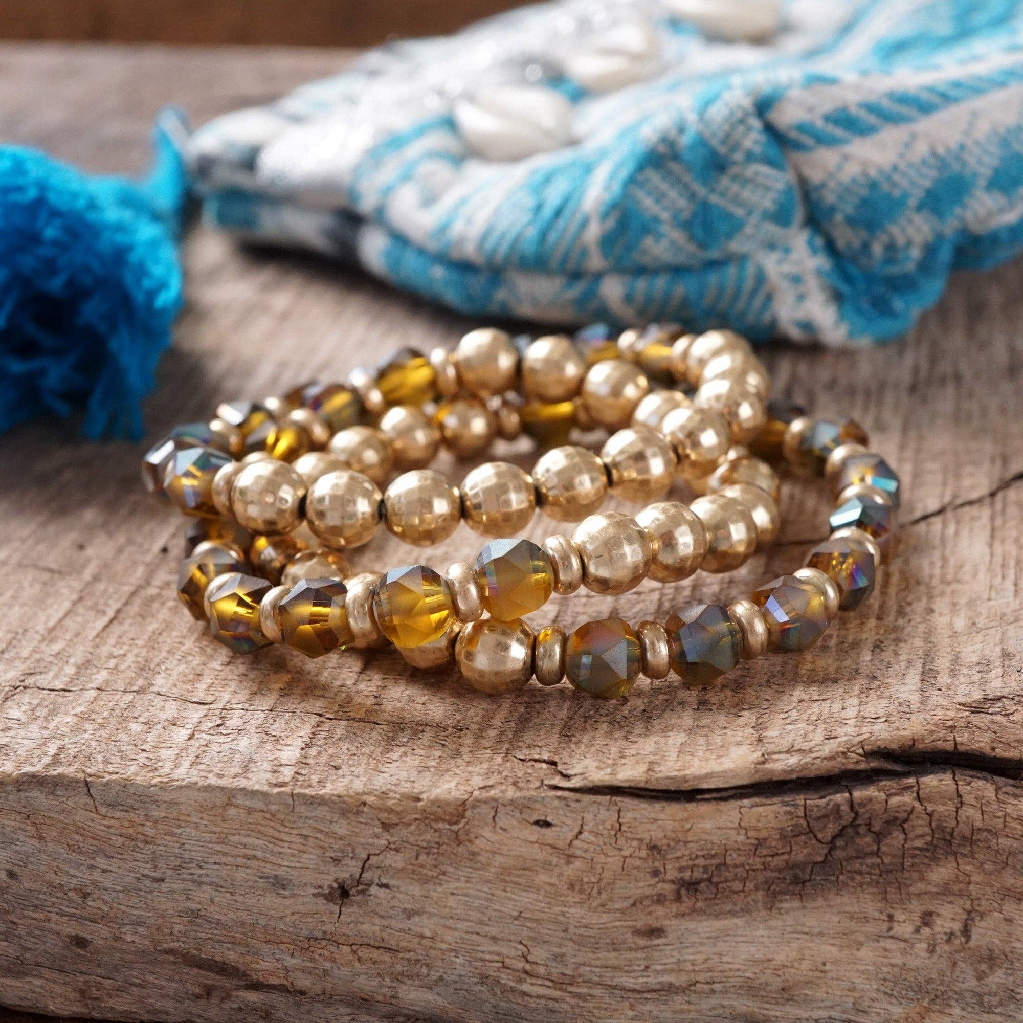 Festive Stretchy Beaded bracelet Sets - Gold, Black, Brown, Red
