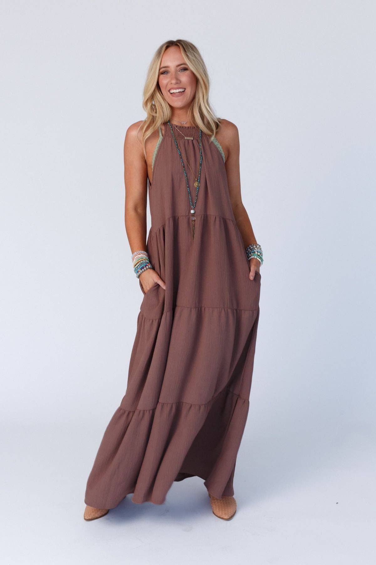 Waffle Tiered Maxi Dress