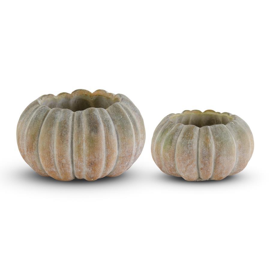 Round Whitewashed Orange and Green Pumpkins