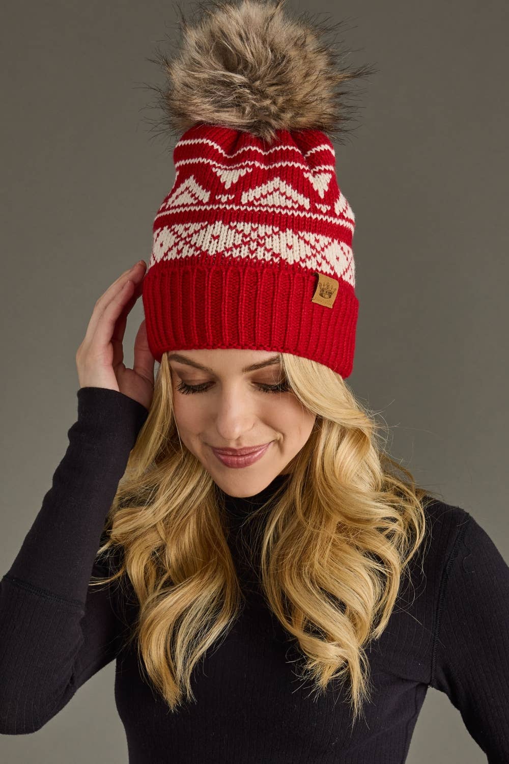 Alpine Patterned Pom Beanie