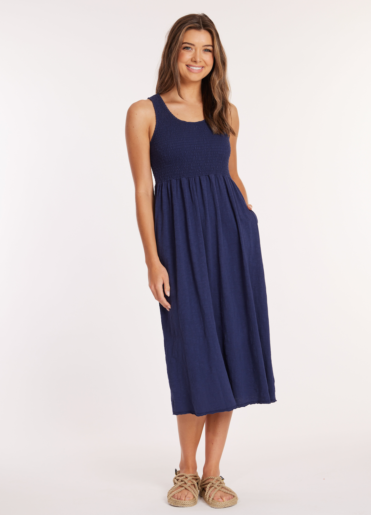 Smocked Tank Midi Dress L