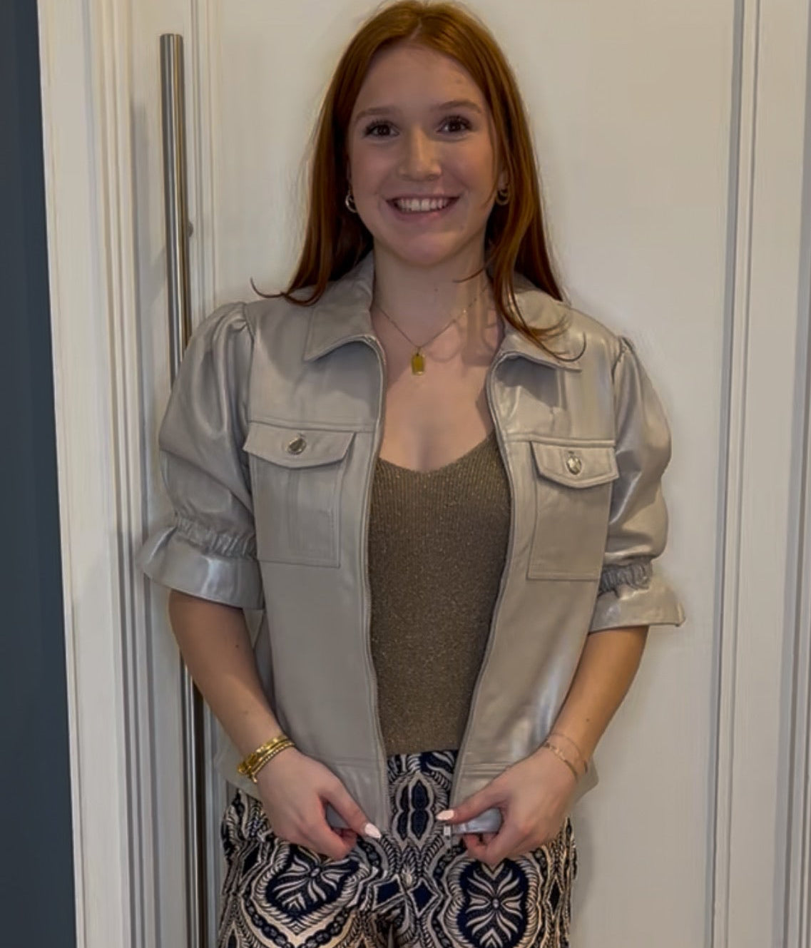 Bone Metallic Bomber Jacket