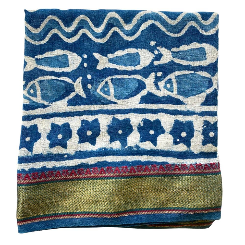 Naturally Dyed Block Printed Zari Sarong