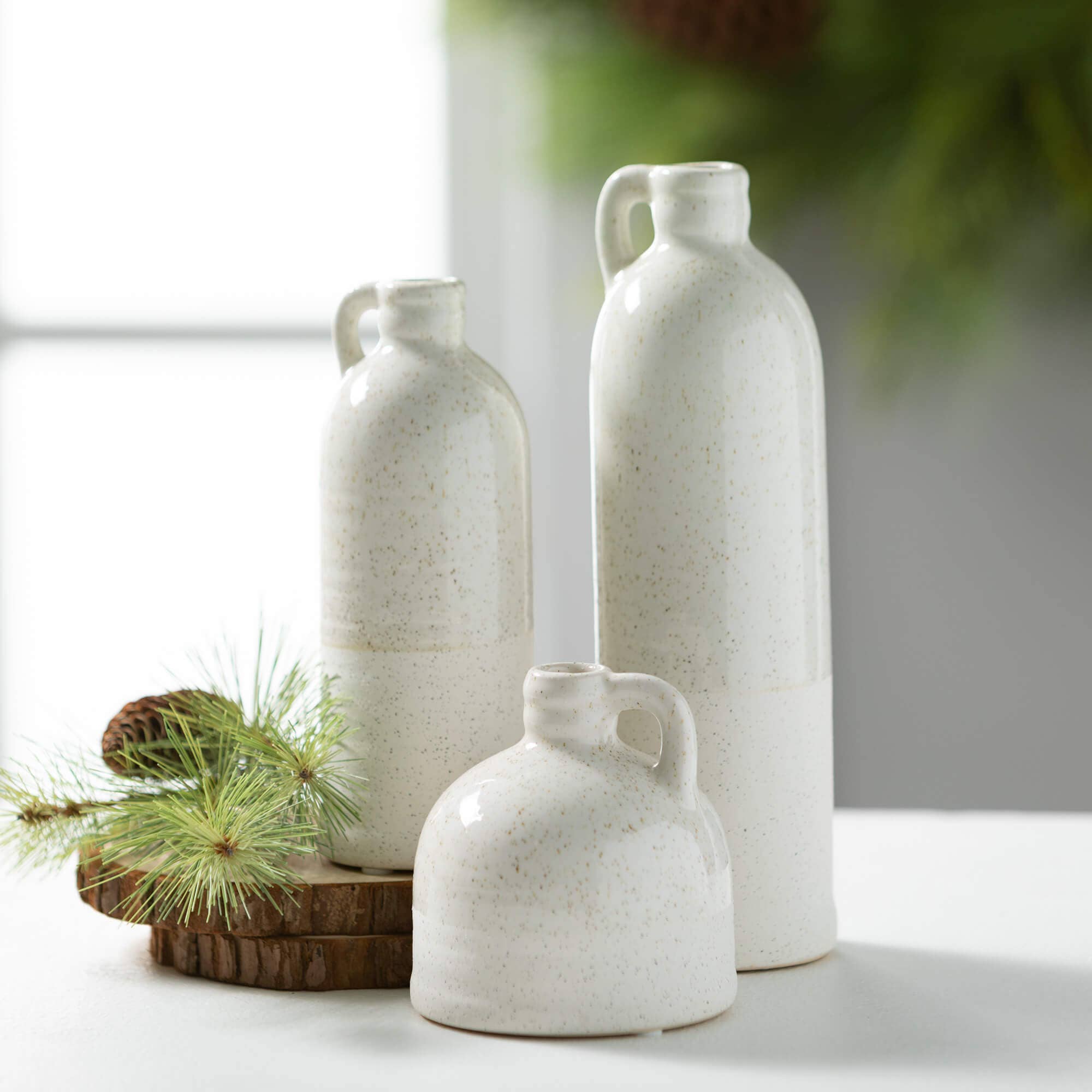 Set of 3 White Speckled Jug Vase