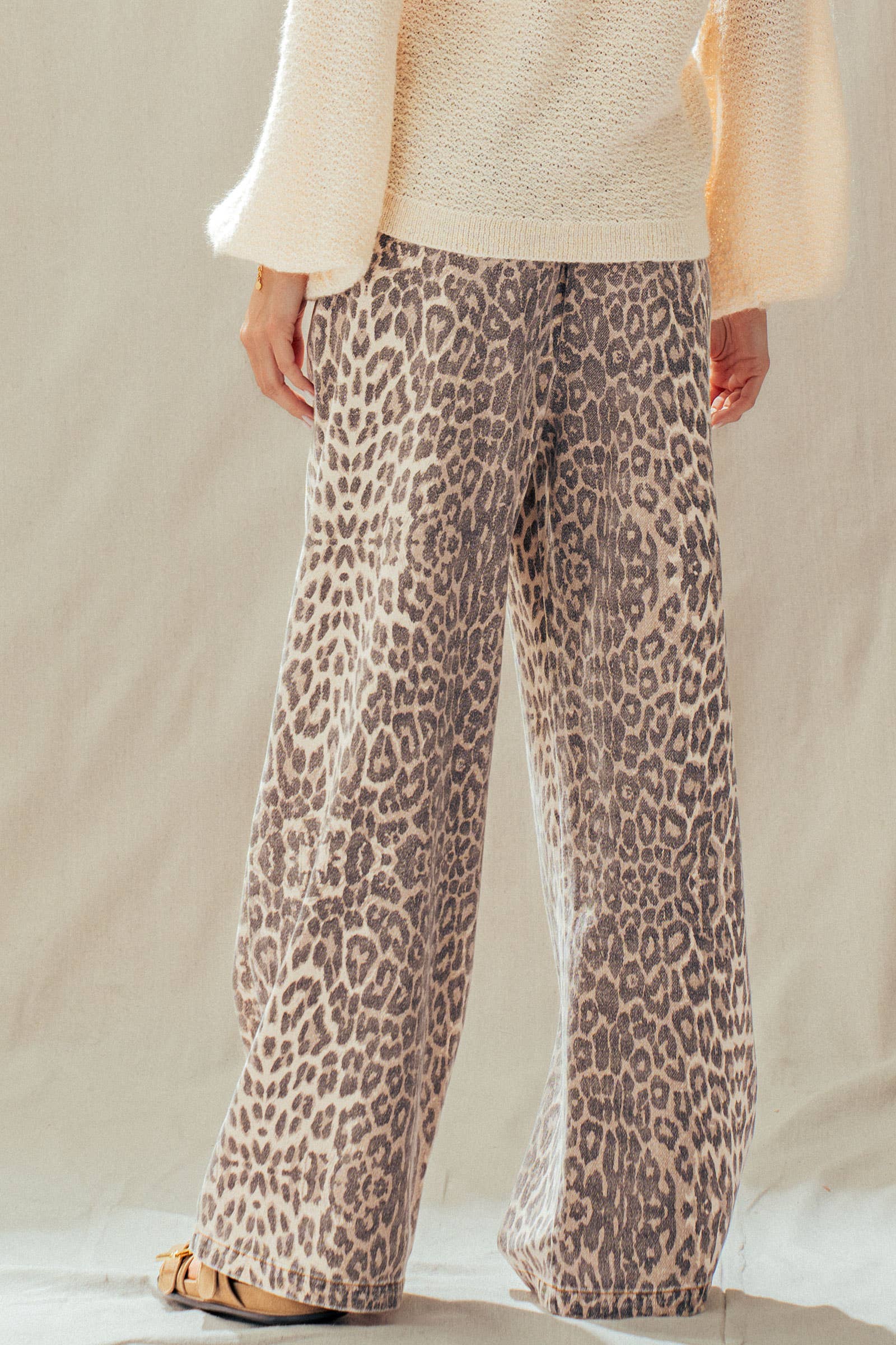 Leopard Print Wide Leg Cotton Pants