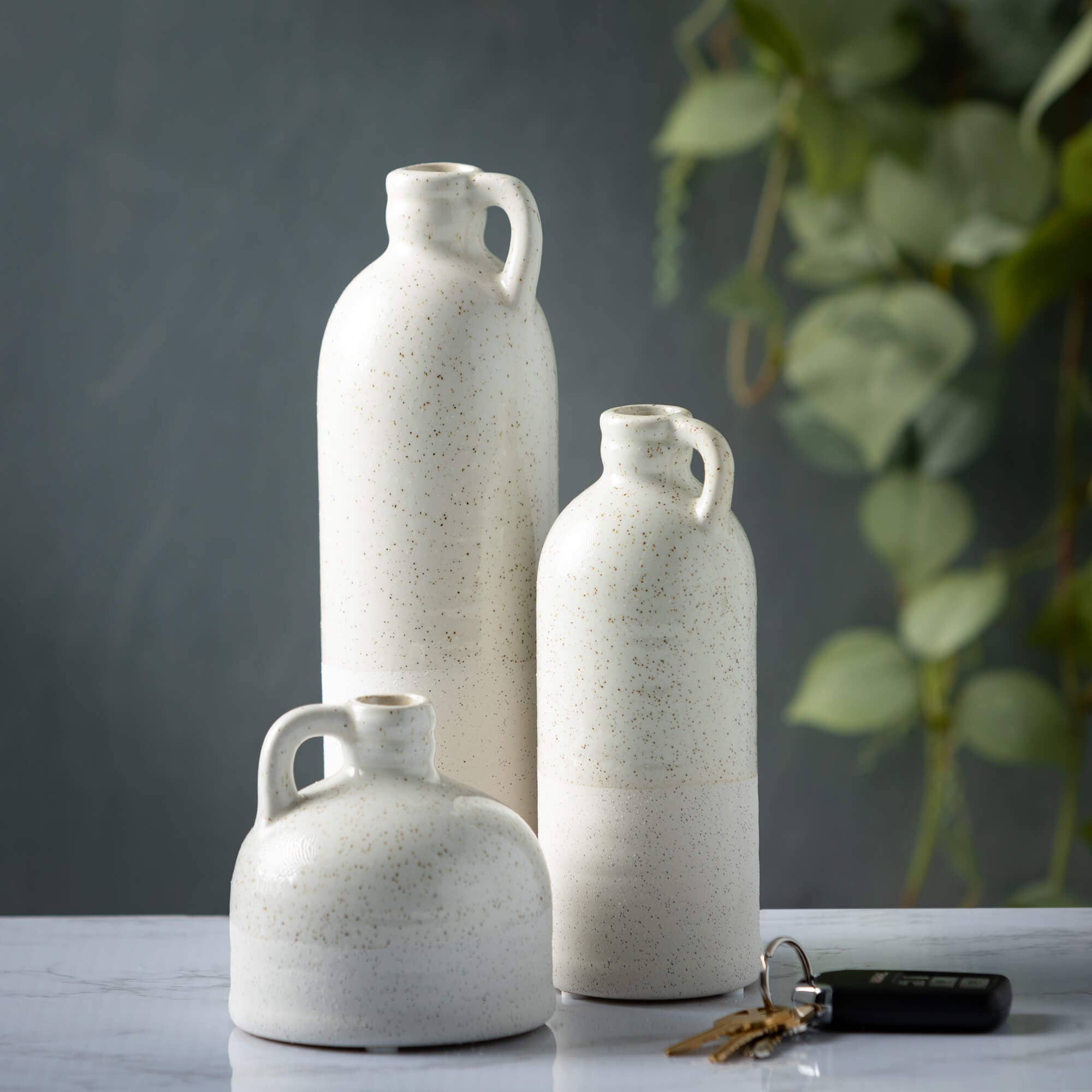 Set of 3 White Speckled Jug Vase