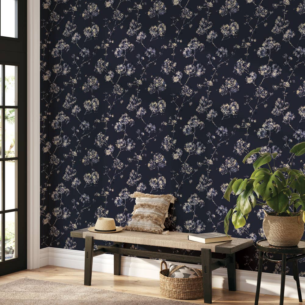 Sun-Bleached Floral Midnight P&Stick Wallpaper, 28 sq. ft.