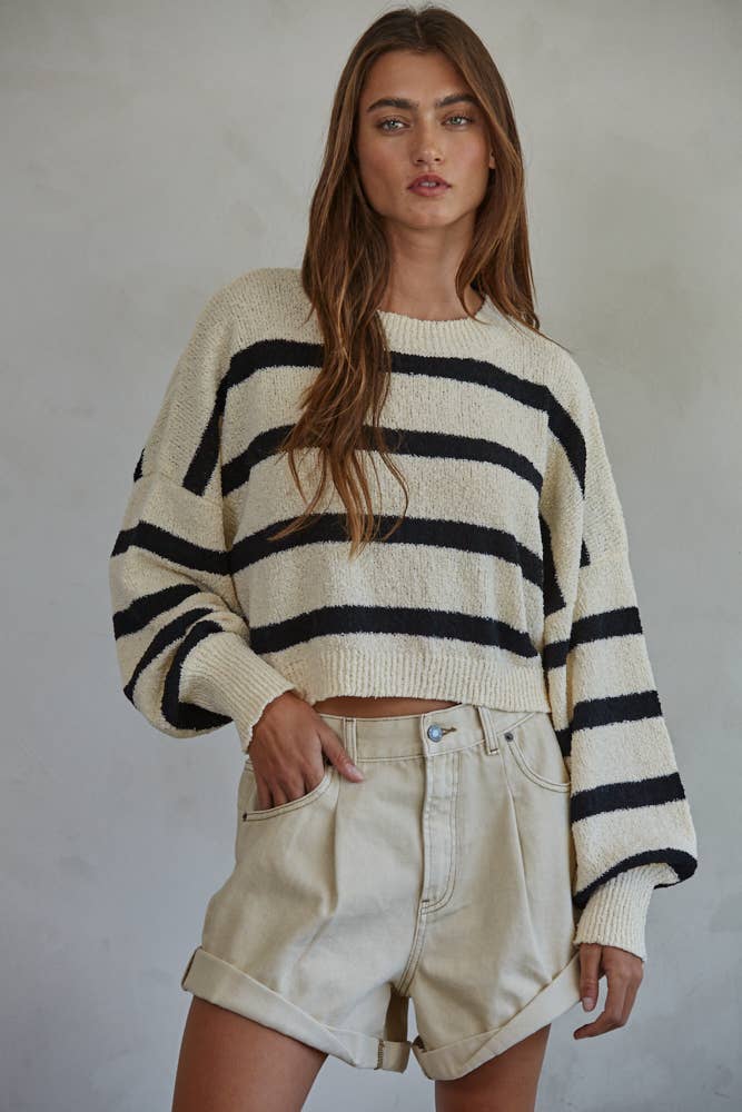 Knit Sweater Striped Crewneck Long Sleeve Top