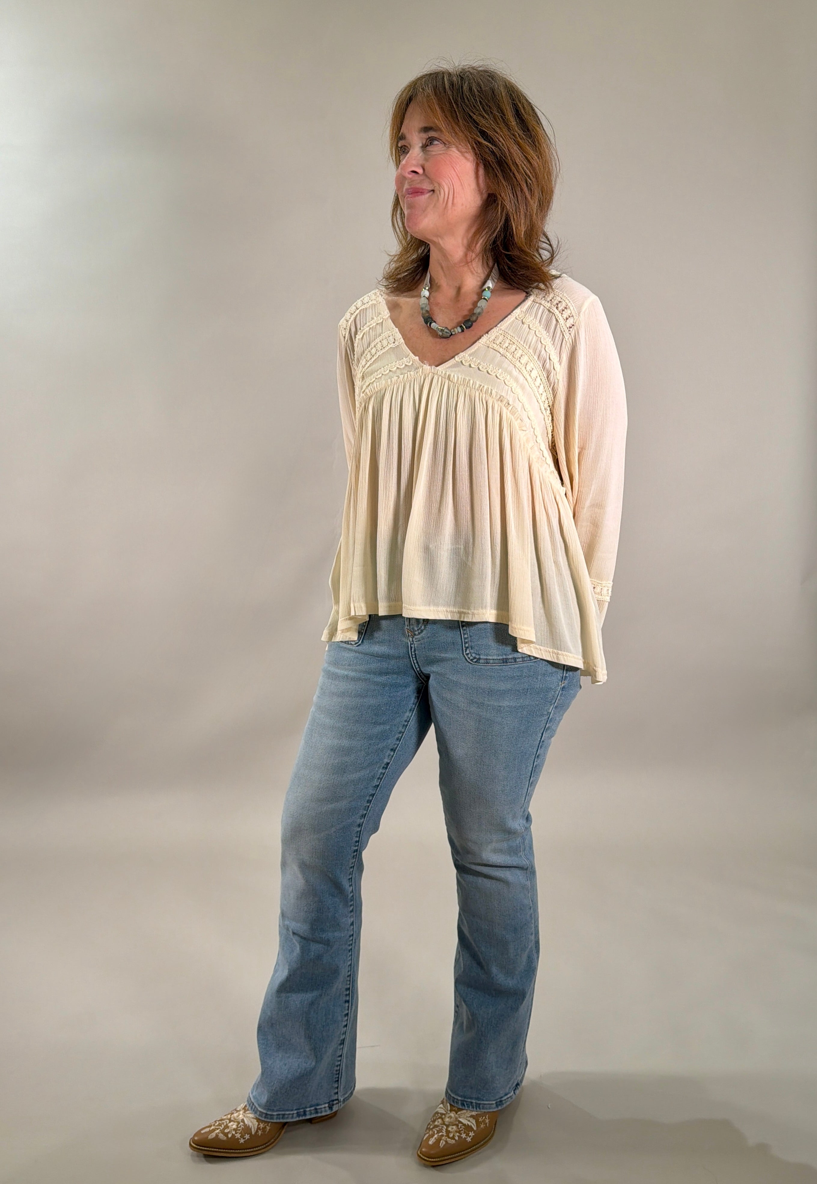 Lace-Trimmed Boho Blouse