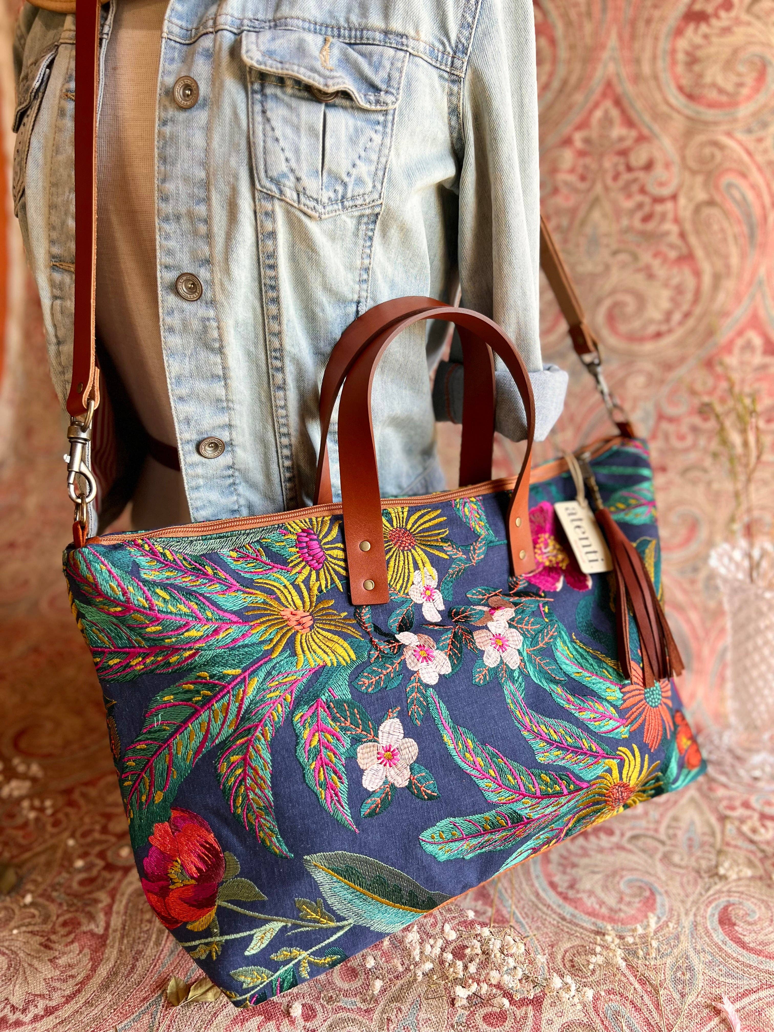 Handcrafted Carryall Tote and Floral Buddy Bag