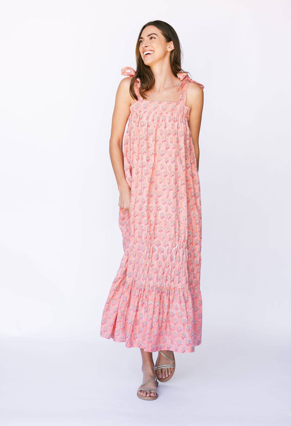 Coral Flower Maxi Dress