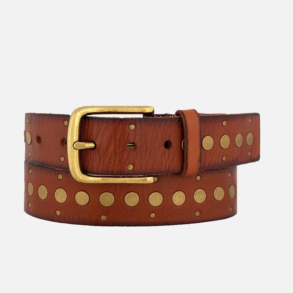 Faye Gold Buckle Studded Fashion Leather Belt