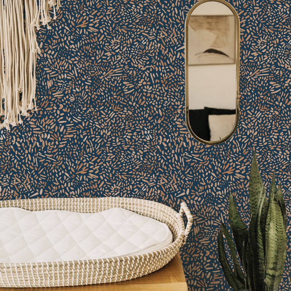 Brushstroke Garden Navy Peel and Stick Wallpaper, 28 sq. ft.