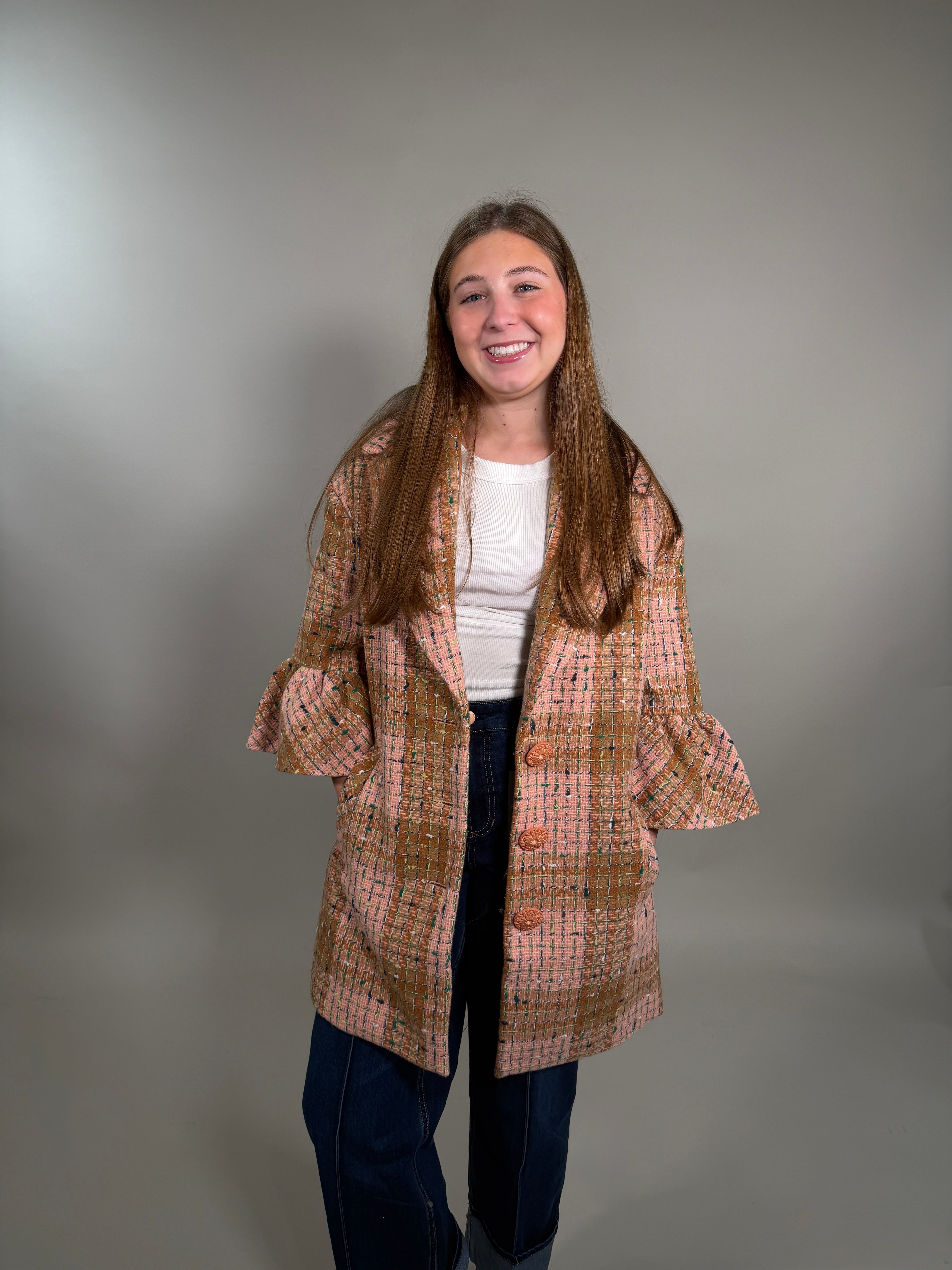 Ruffle Sleeve Plaid Coat