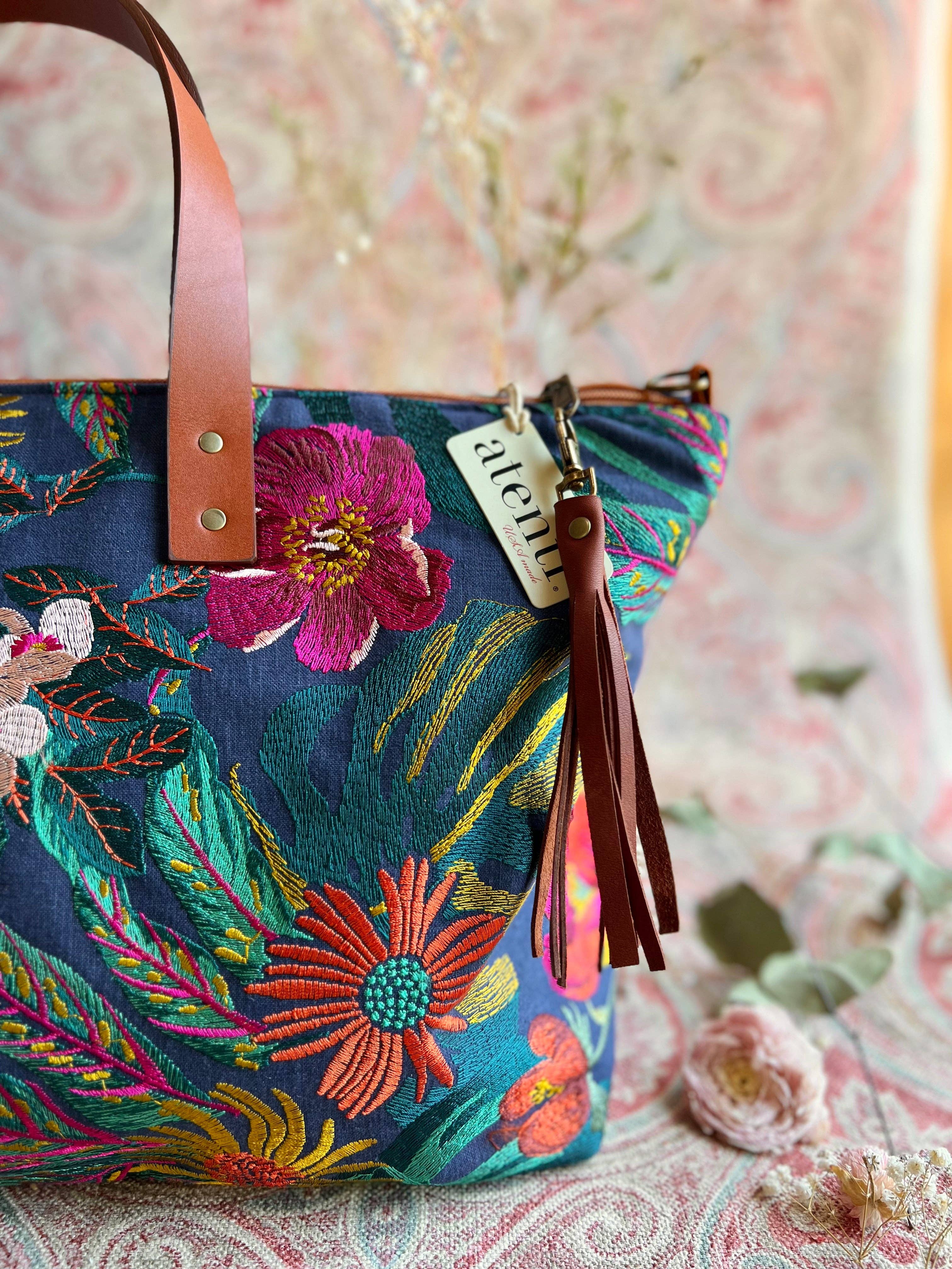 Handcrafted Carryall Tote and Floral Buddy Bag