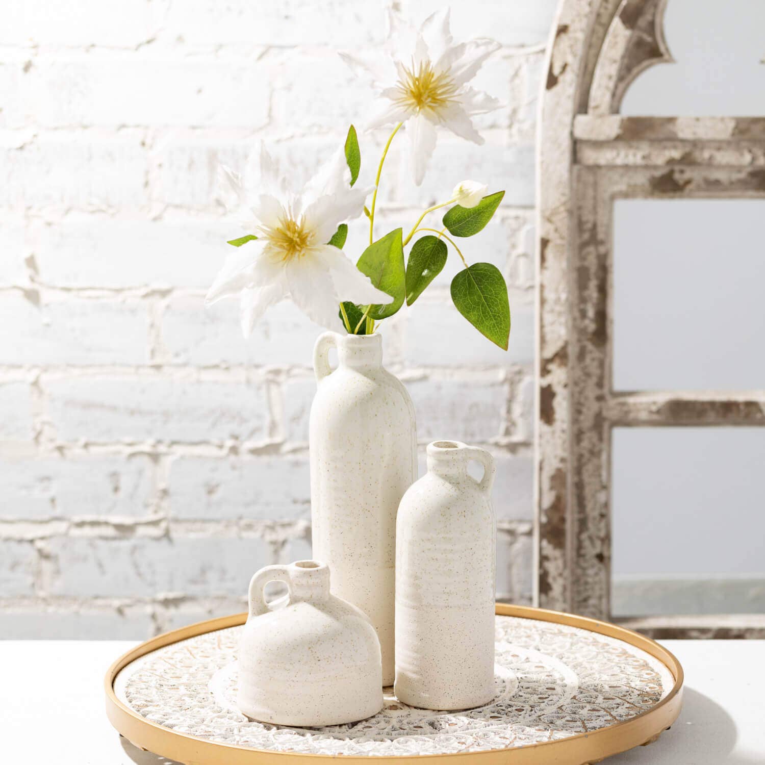 Set of 3 White Speckled Jug Vase