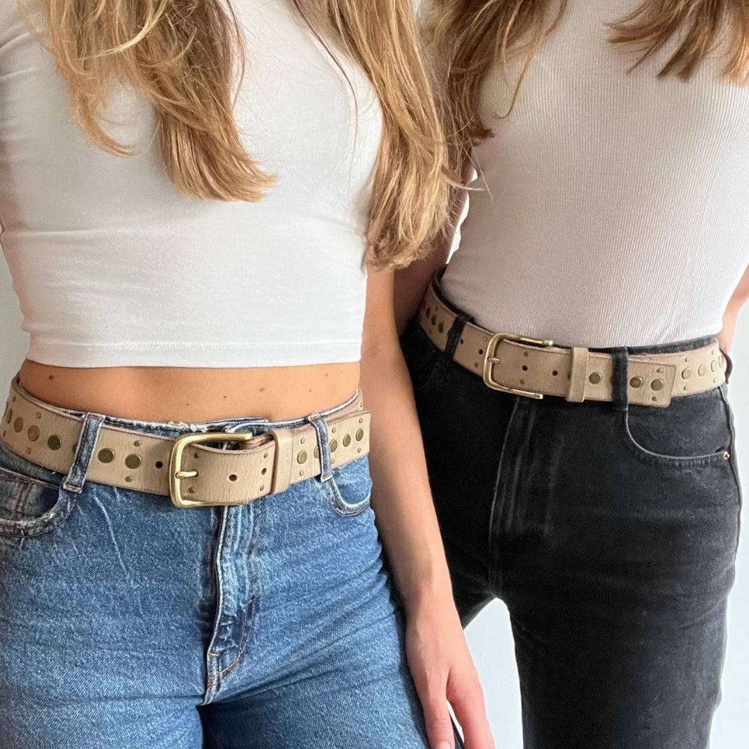 Faye Gold Buckle Studded Fashion Leather Belt