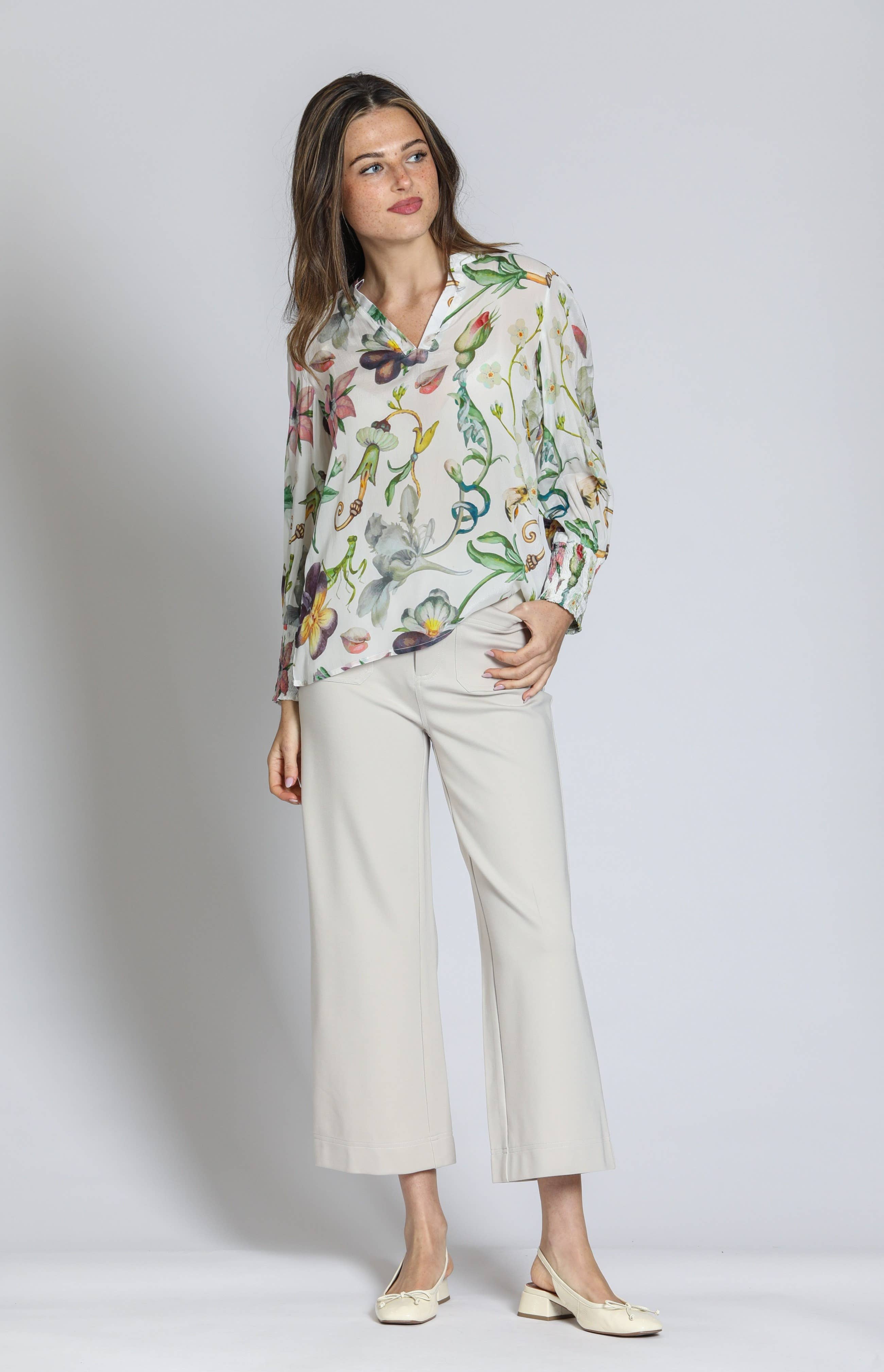 Ponte Cropped Wide Leg Pant With Patch Pocket