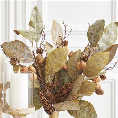 32 Inch Magnolia Pinecone and Nut Stem