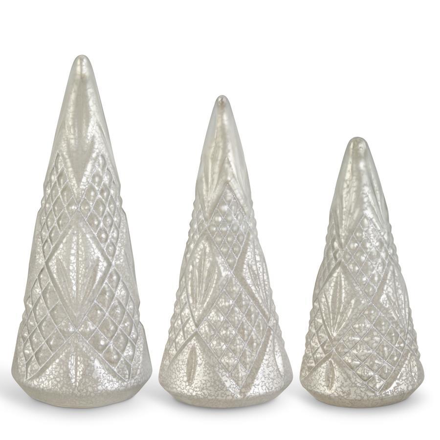 Silver Glass Embossed LED Trees with Timers