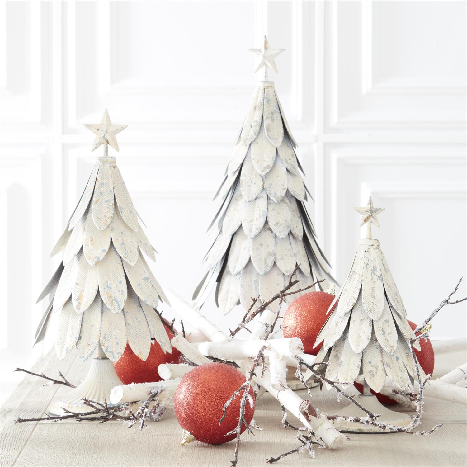 Weathered Cream and Gold Metal Trees