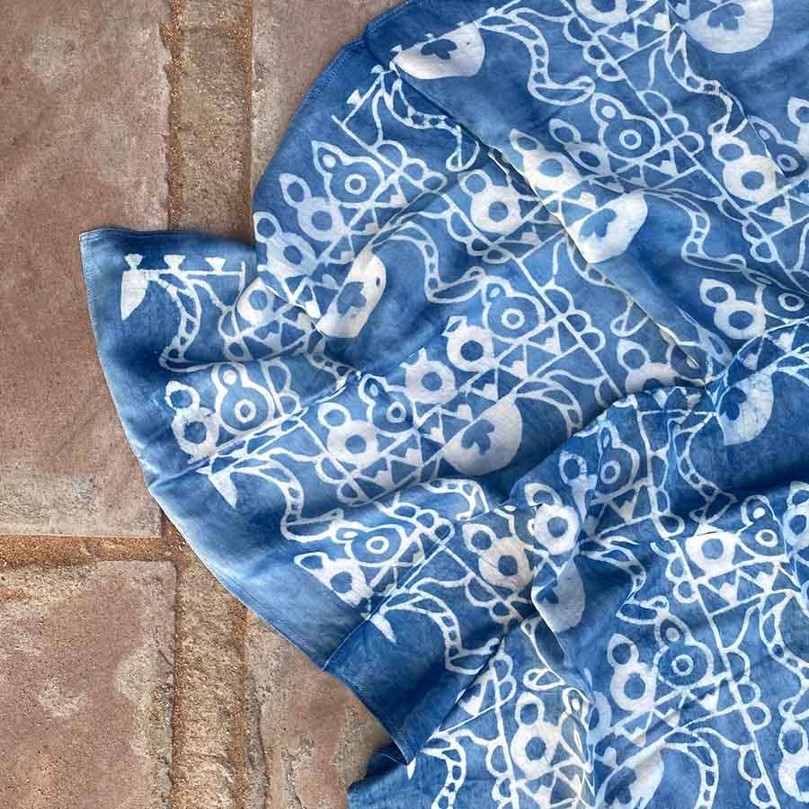 Light Blue Square Blocked Shibori Bandana, Head Scarf | Neel