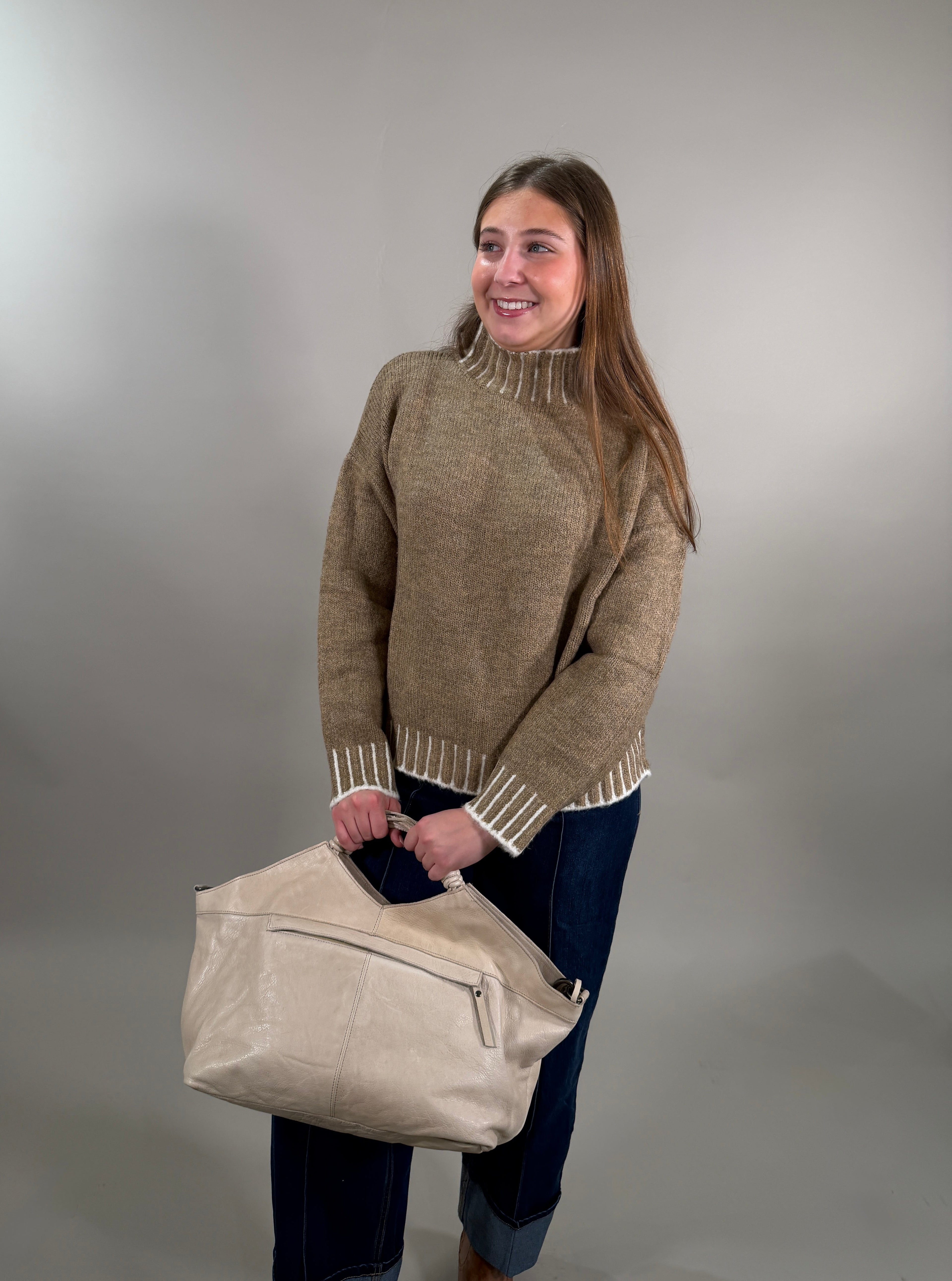 Cozy Contrast Trim Turtleneck