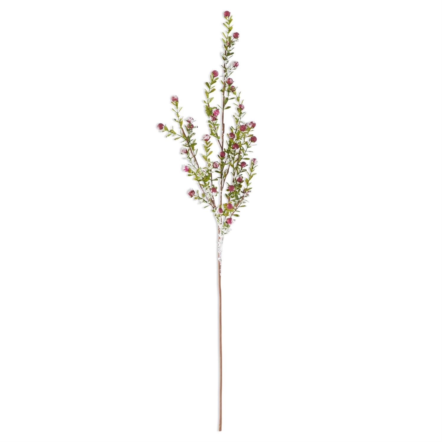 30" Glittered Snow Red Berry Leaf Stem