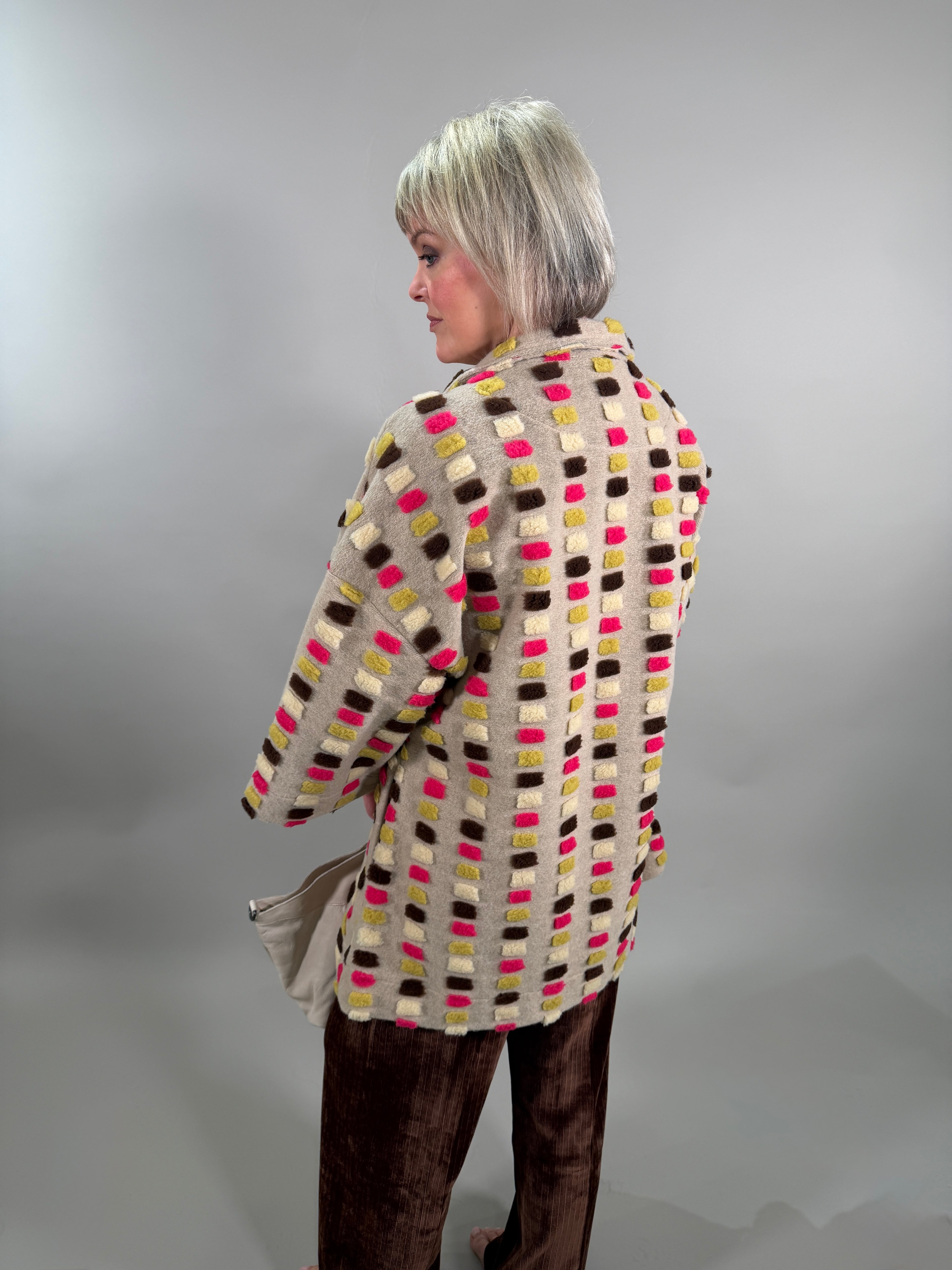 Textured Block Knit Mid-Length Coat