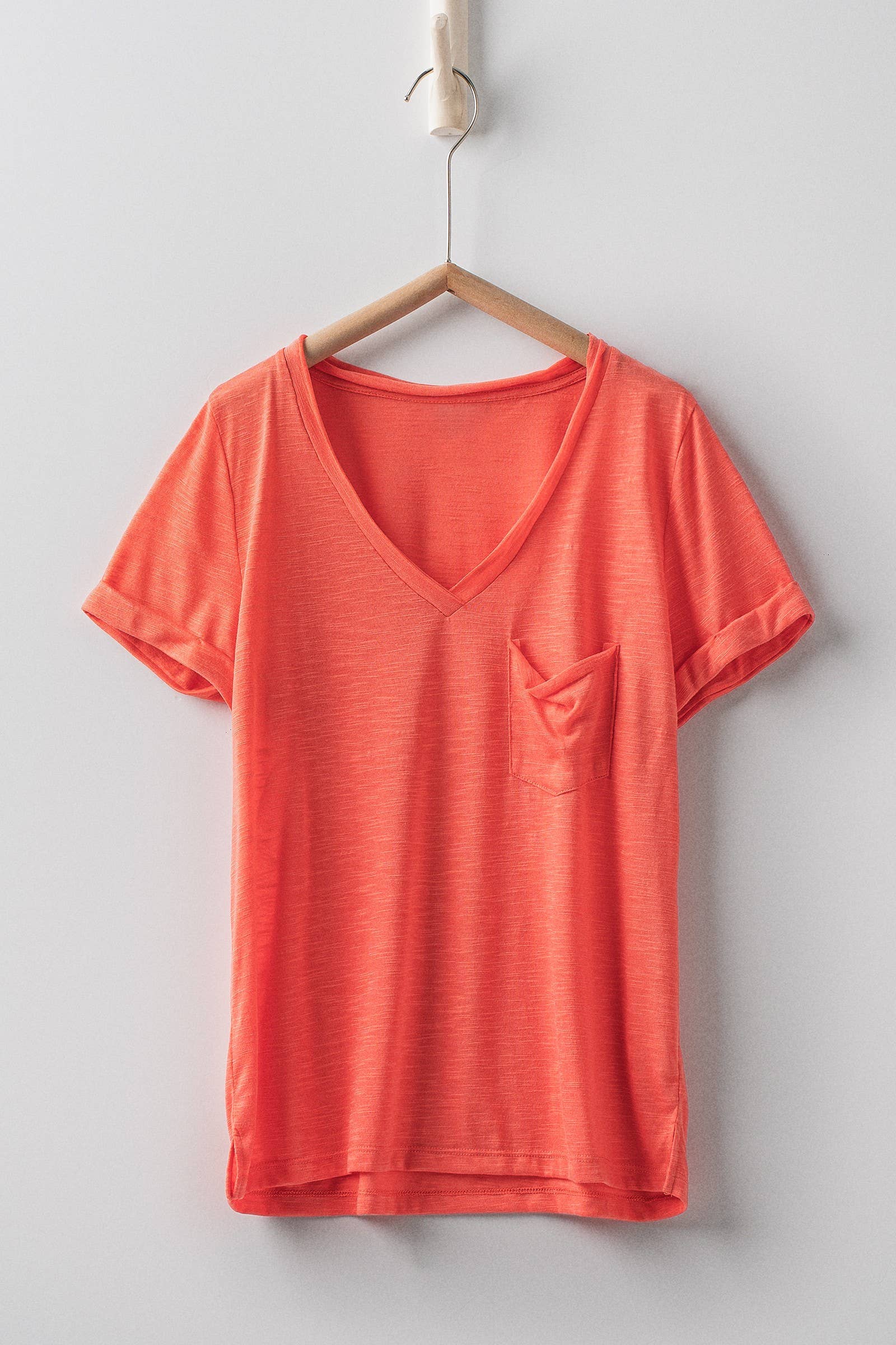 Rolled Sleeve V-Neck Pocket Tee