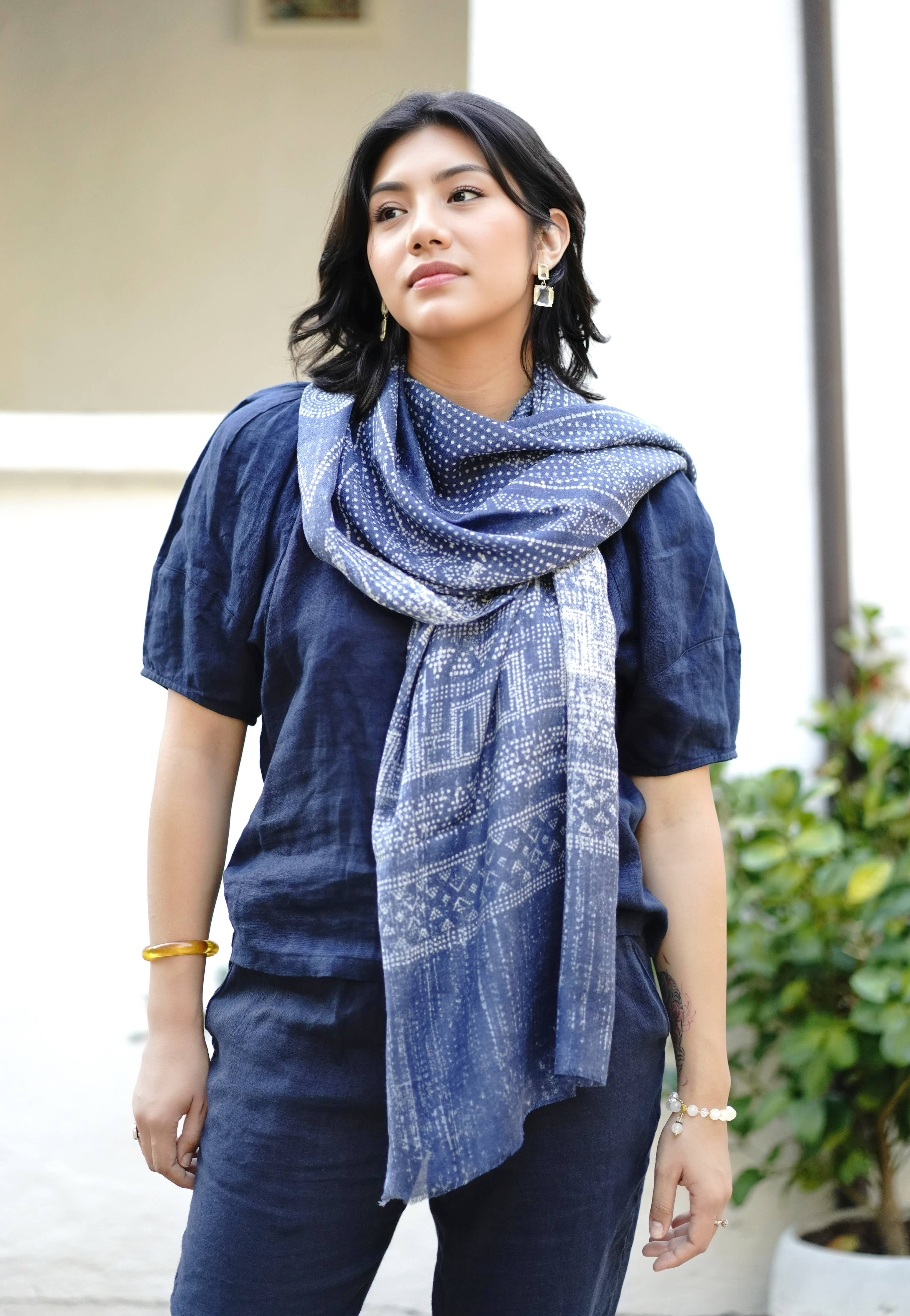 Veronique Geo Wool Silk Scarf