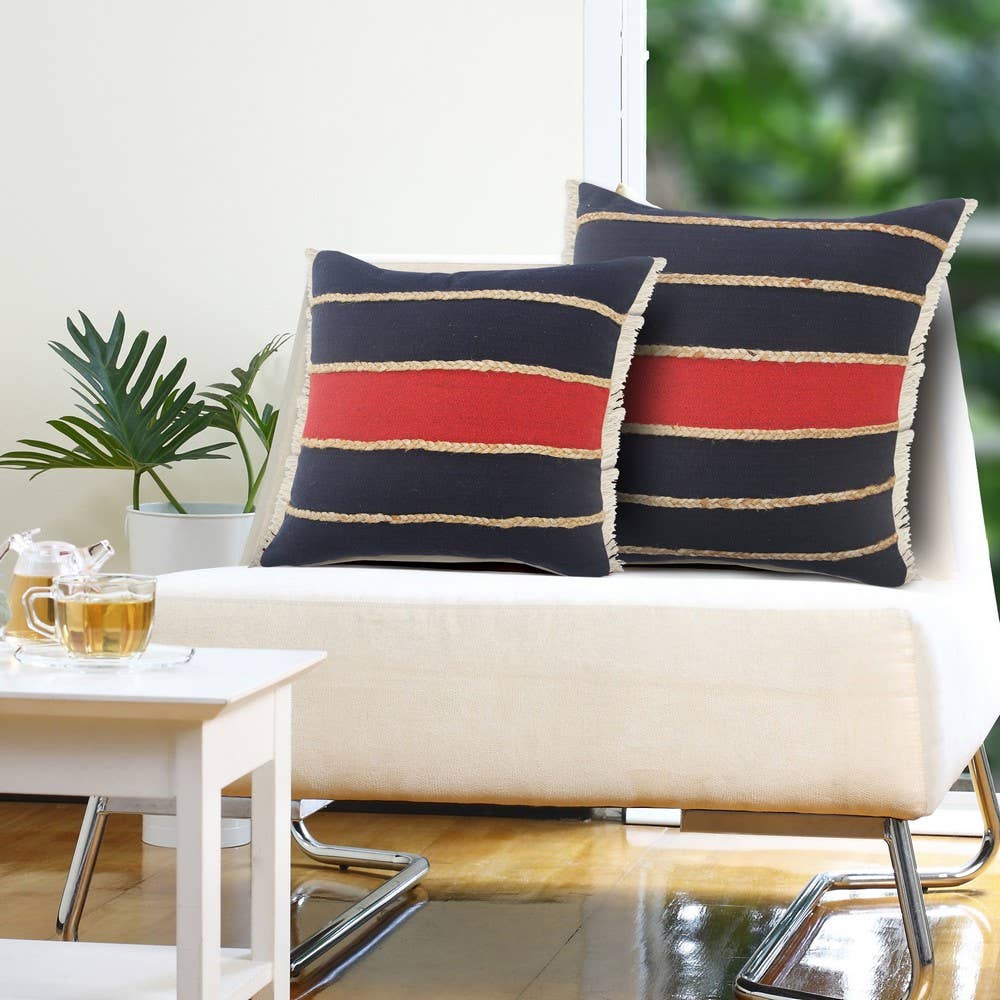 Americana Striped Throw Pillow with Jute Braiding