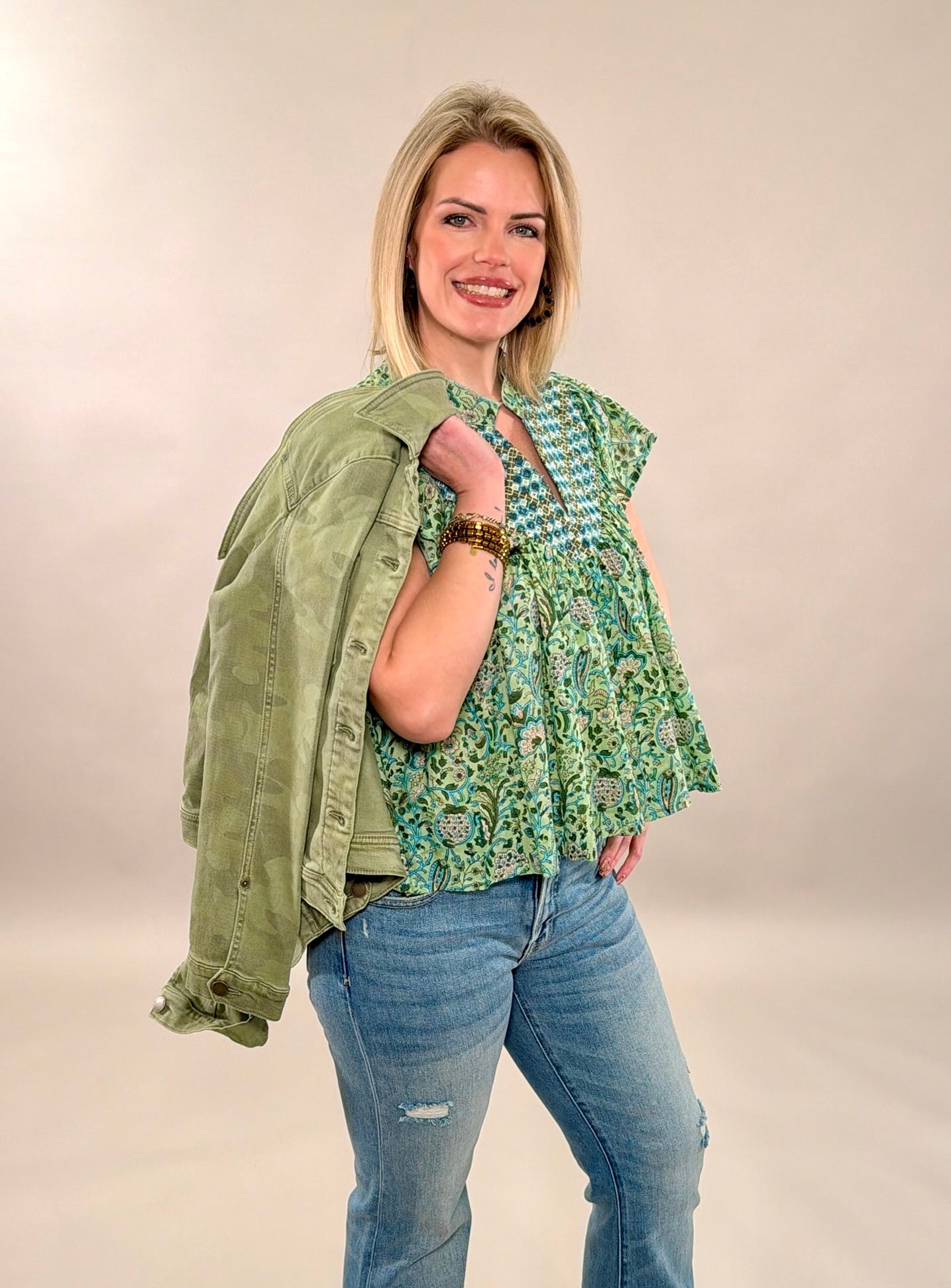 Cap Sleeve Botanical Breezy Blouse