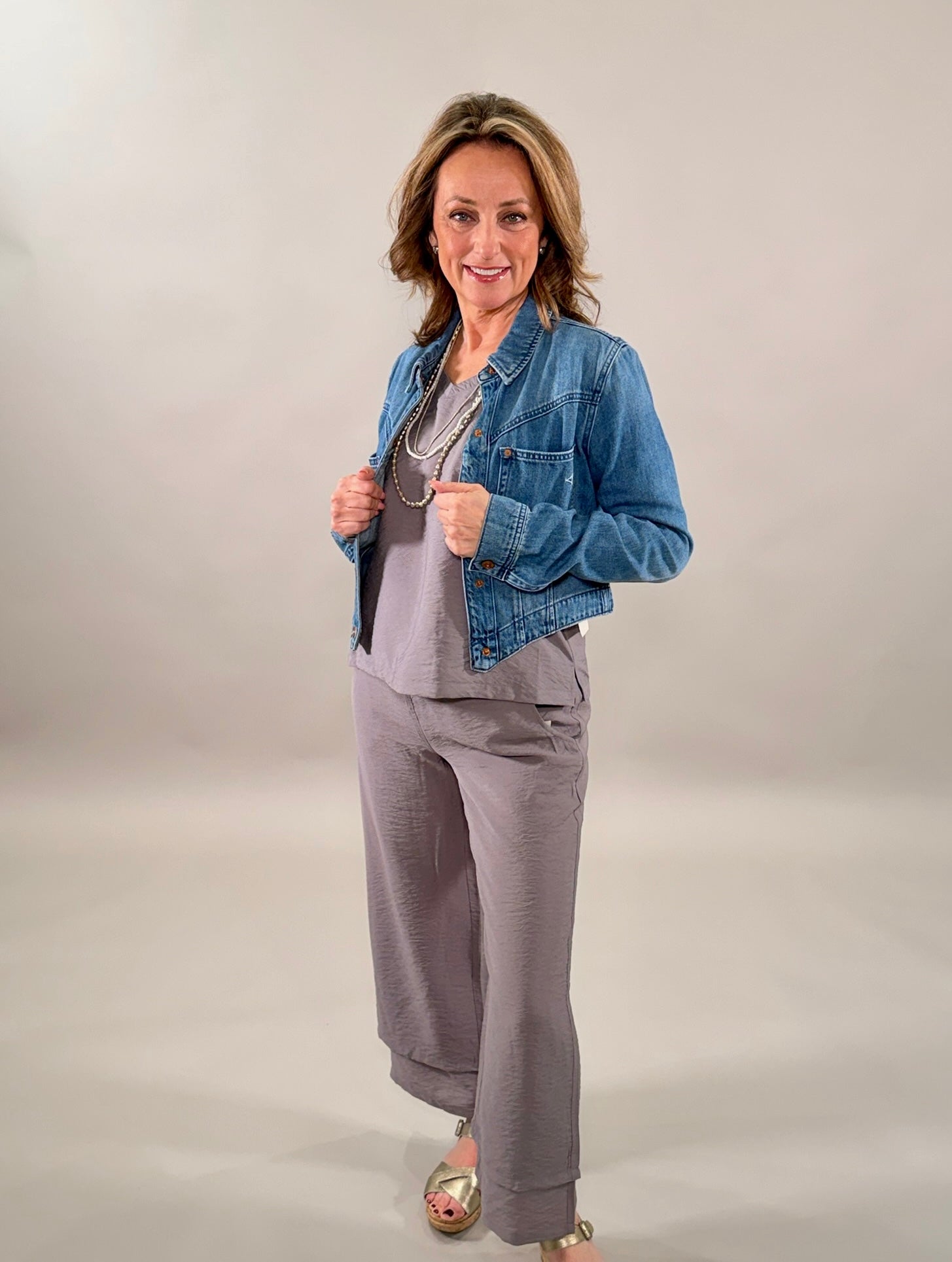 Mixed-Media Wide-Leg Trousers