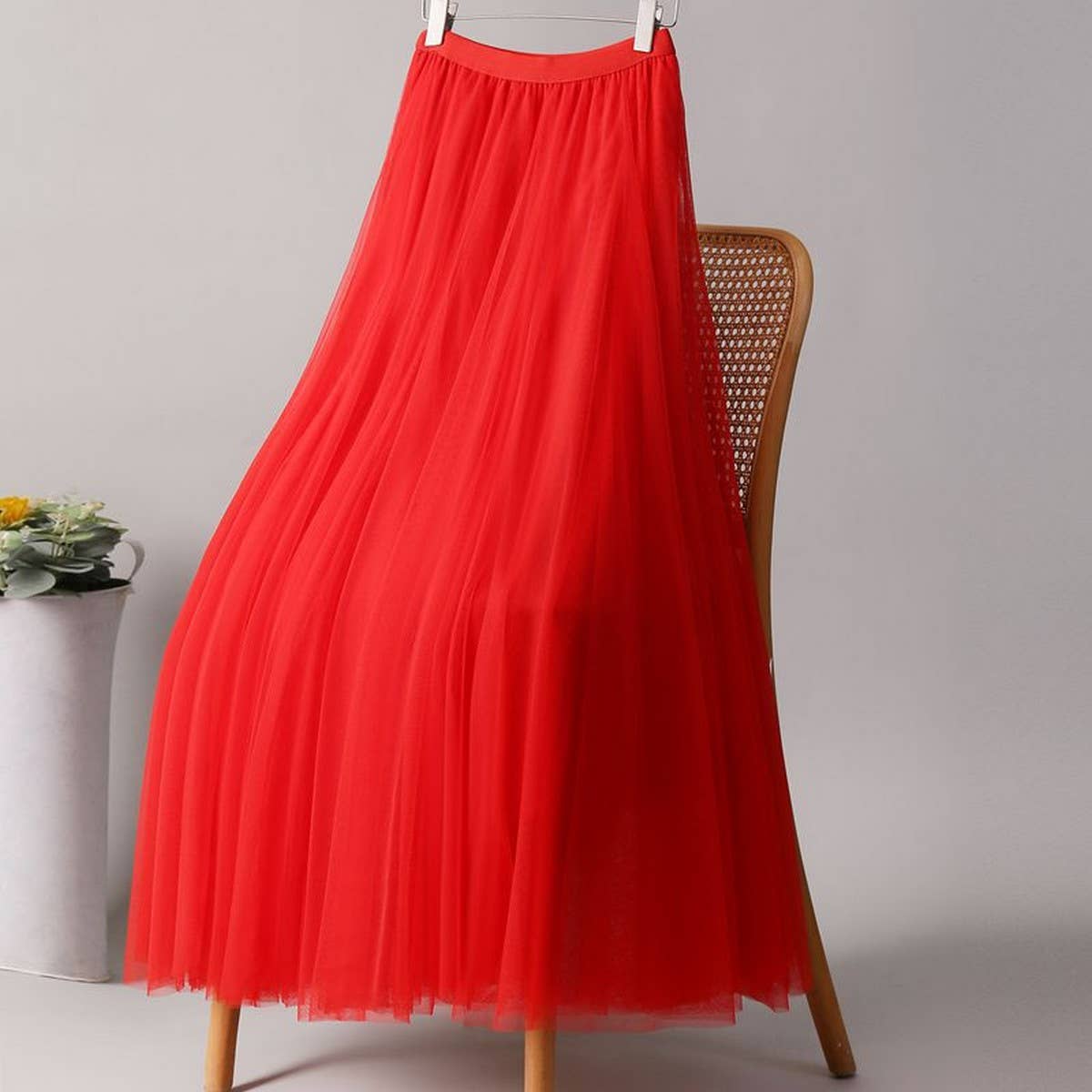 Versatile Red A-Line Tulle Skirt