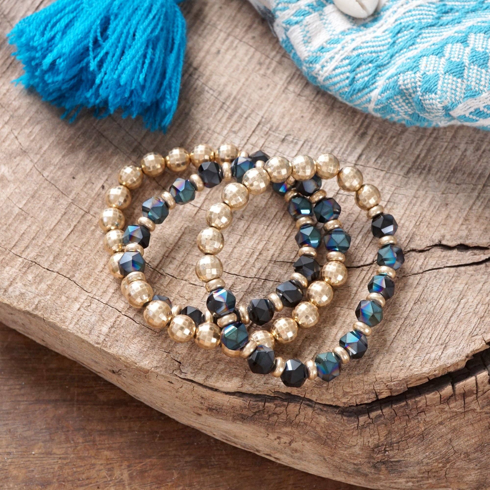 Festive Stretchy Beaded bracelet Sets - Gold, Black, Brown, Red