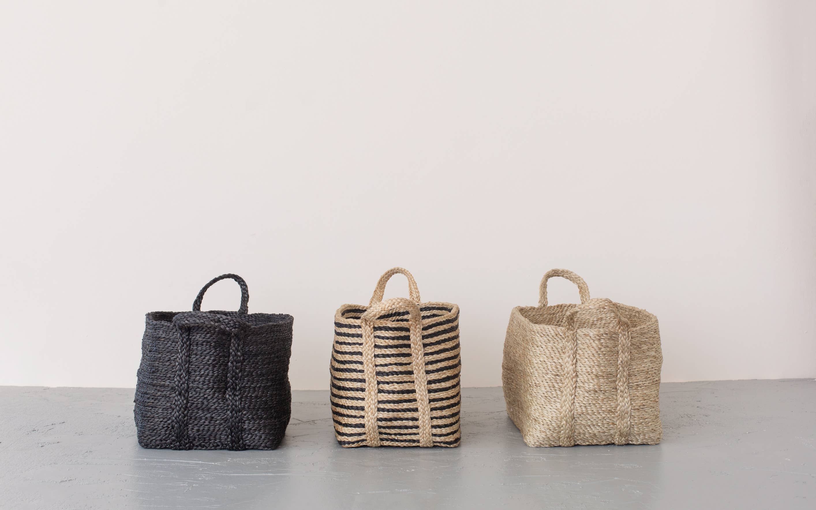 Rectangular Floor Basket with handle, jute - small