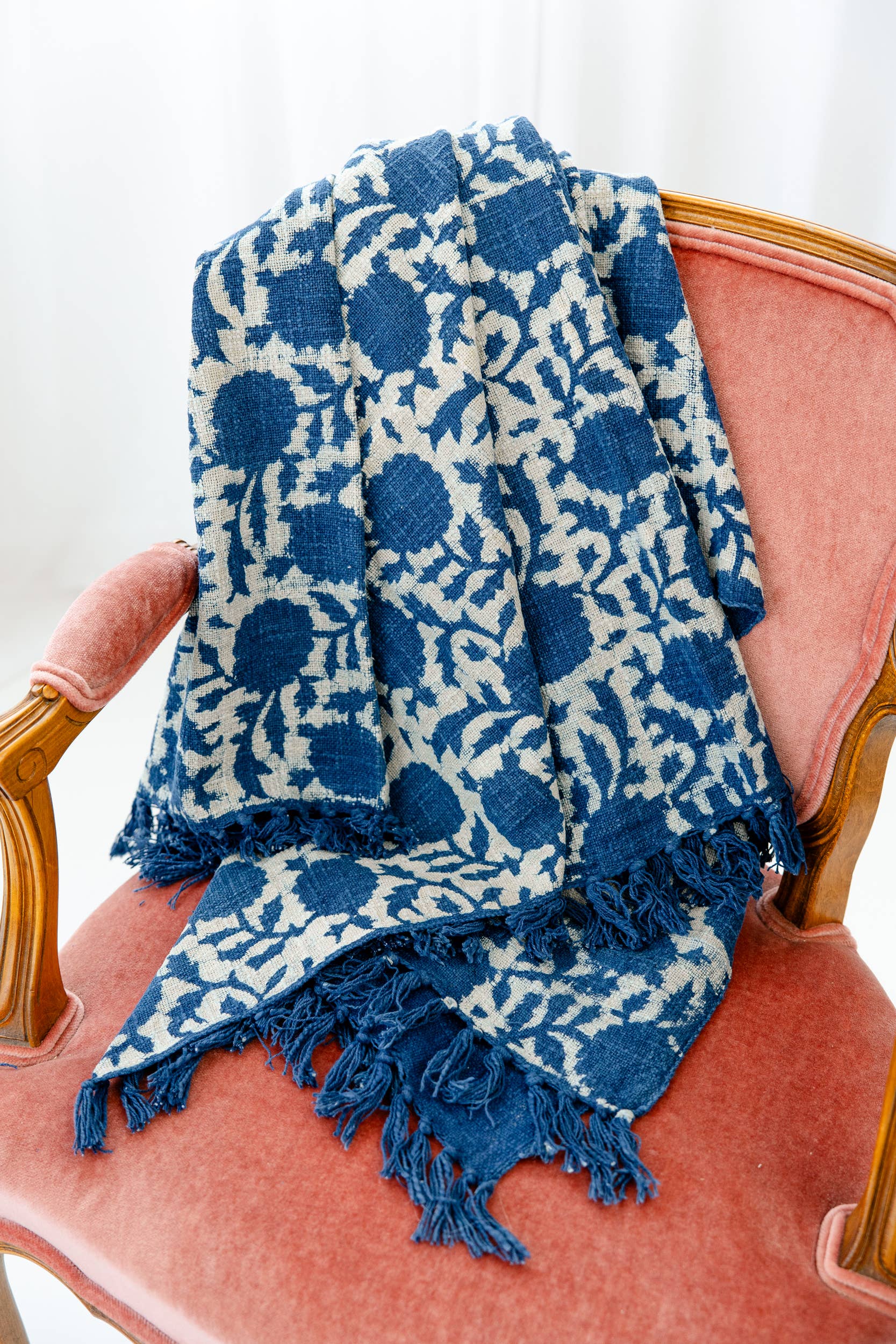 Indigo Fields Block Print Throw Blanket