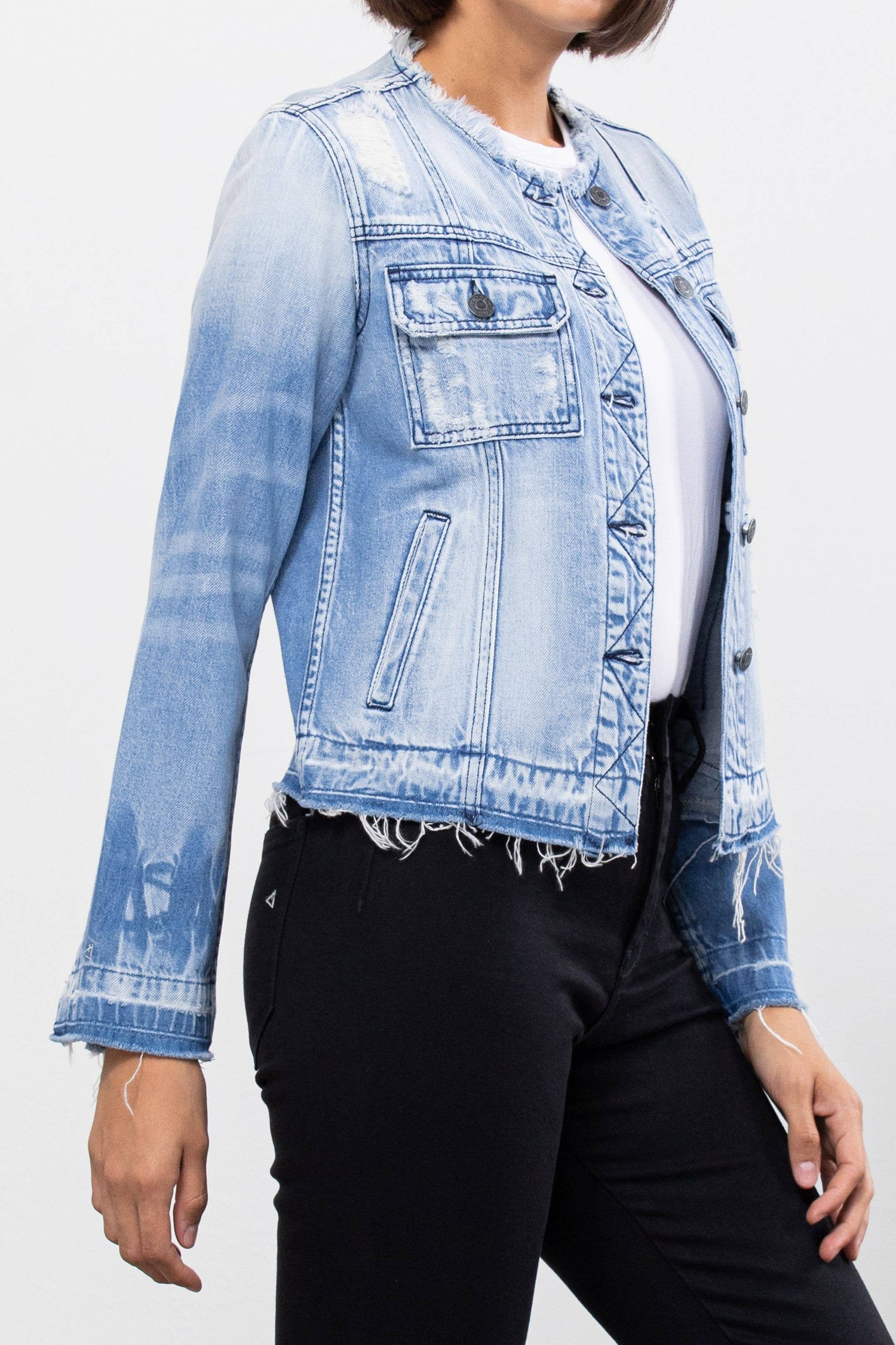 Light Wash Collarless Jacket