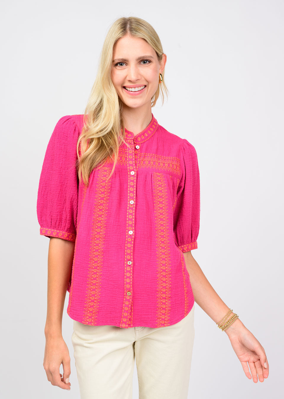 Heavily Embroidered Gauze Top